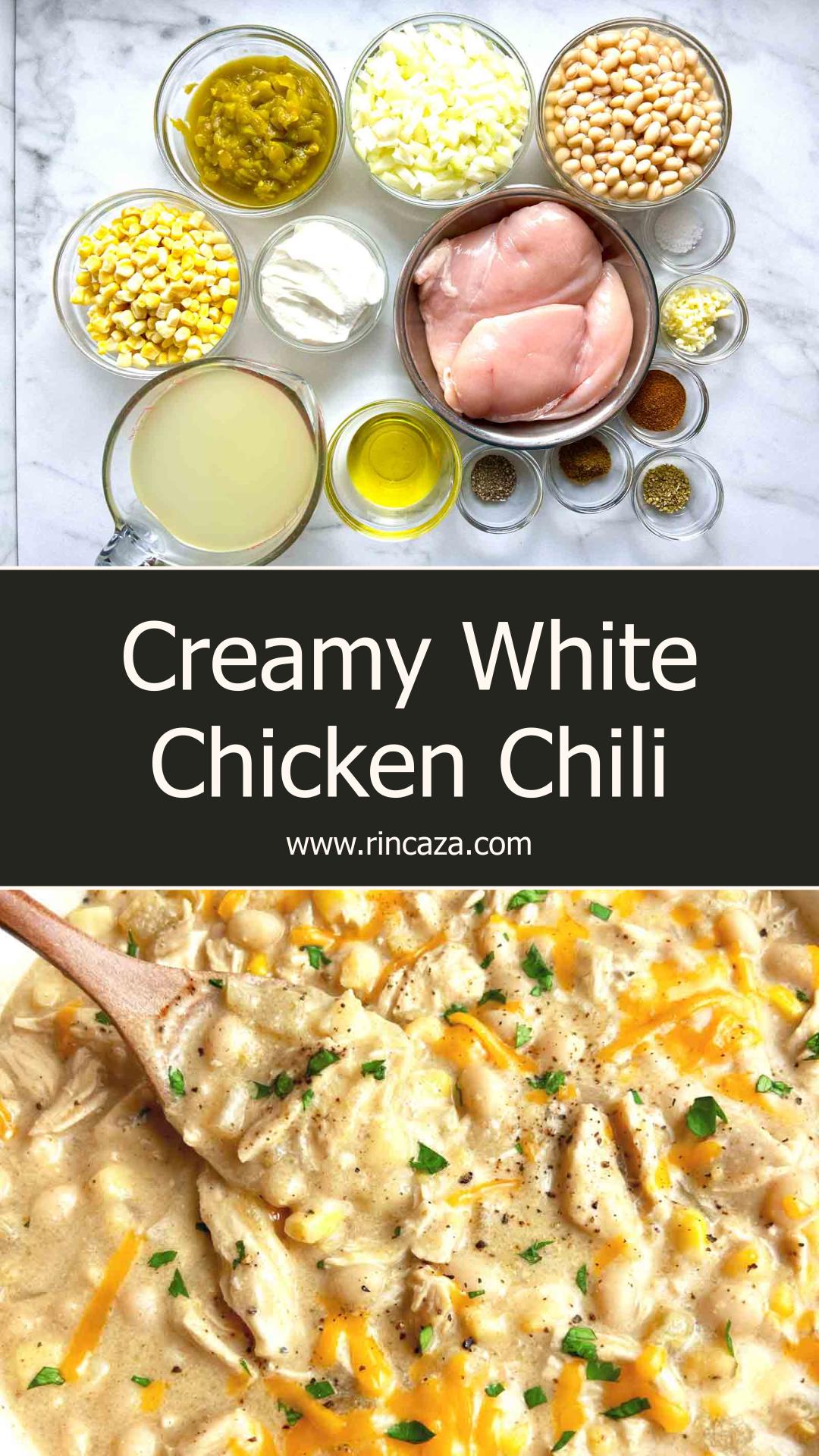 White Chicken Chili With Creamy Sour Cream Broth and Mild Green Chiles — pin 1