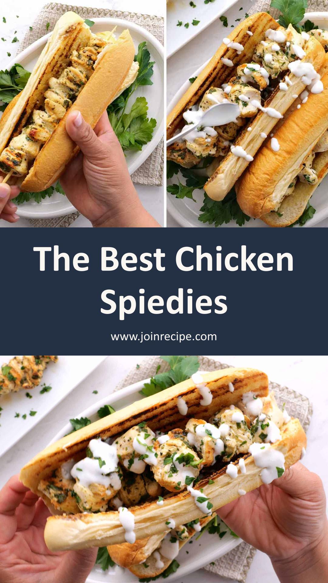 Marinated Chicken Spiedies With Toasted Italian Rolls and Garlic Sauce — pin 1
