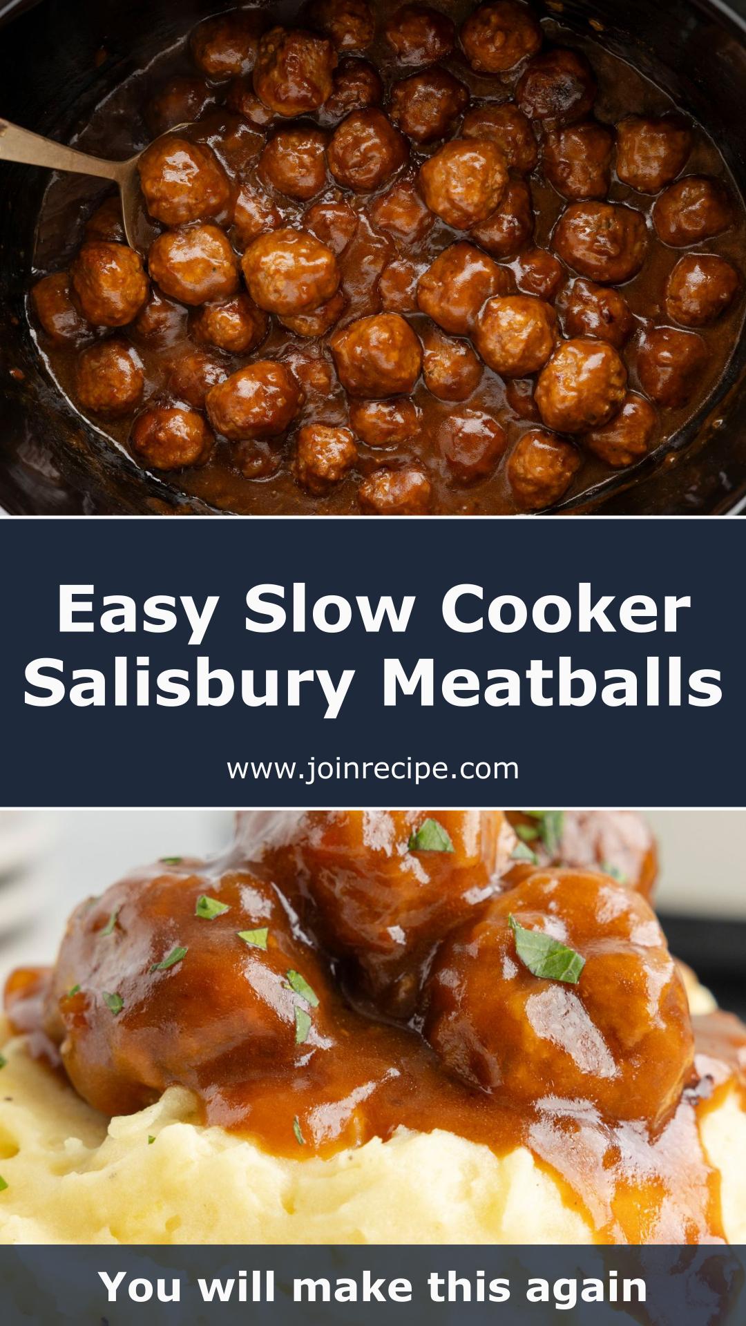 Slow Cooker Salisbury Steak Meatballs with Rich Brown Gravy — pin 1
