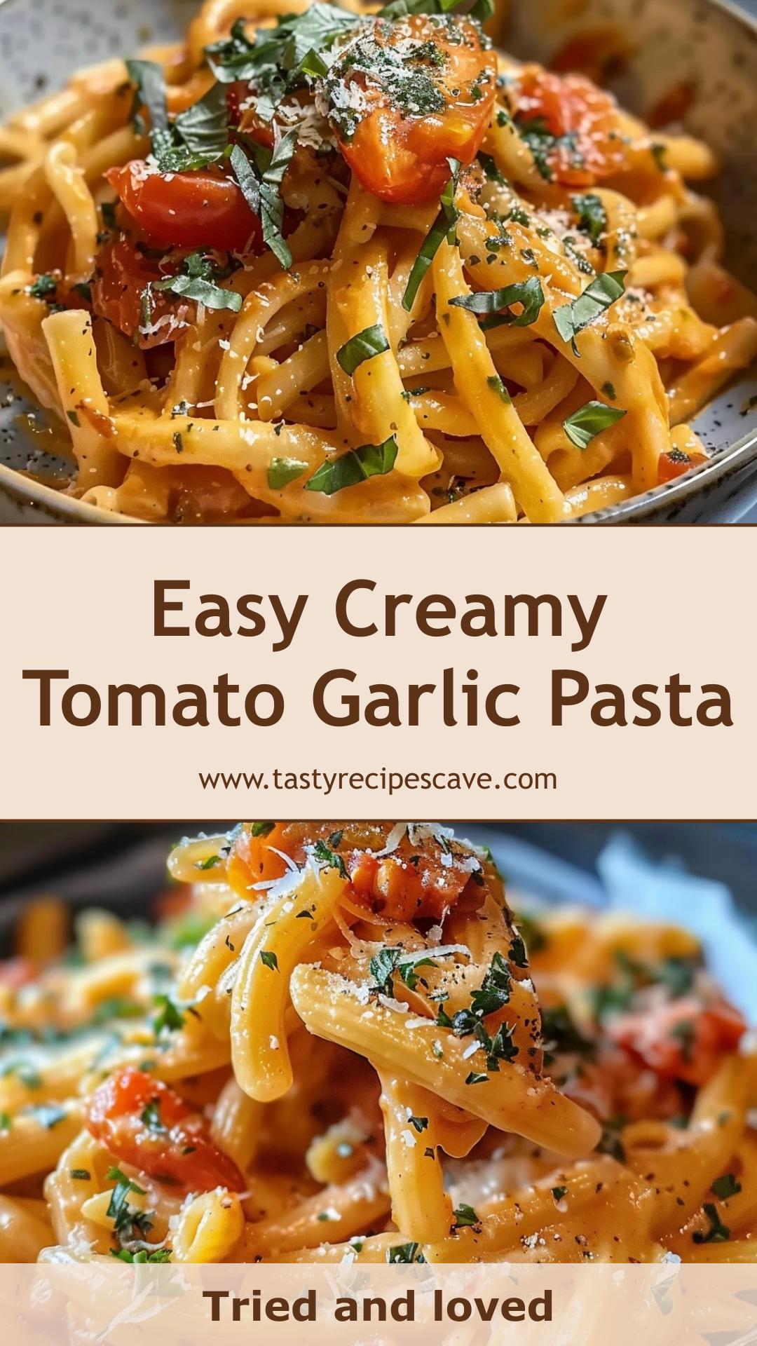 Creamy Tomato Garlic Pasta with Parmesan and Fresh Basil — pin 2