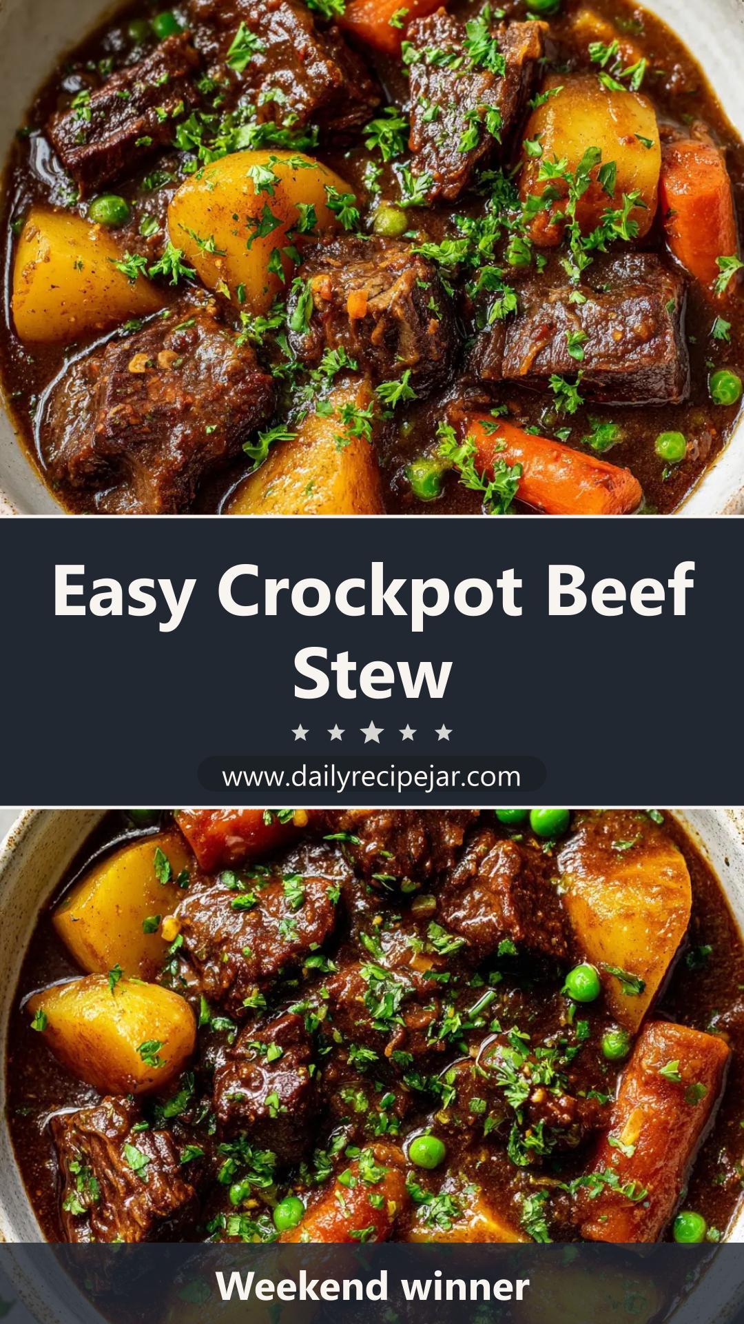 Crockpot Beef Stew with Potatoes, Carrots, and Dark Gravy — pin 1
