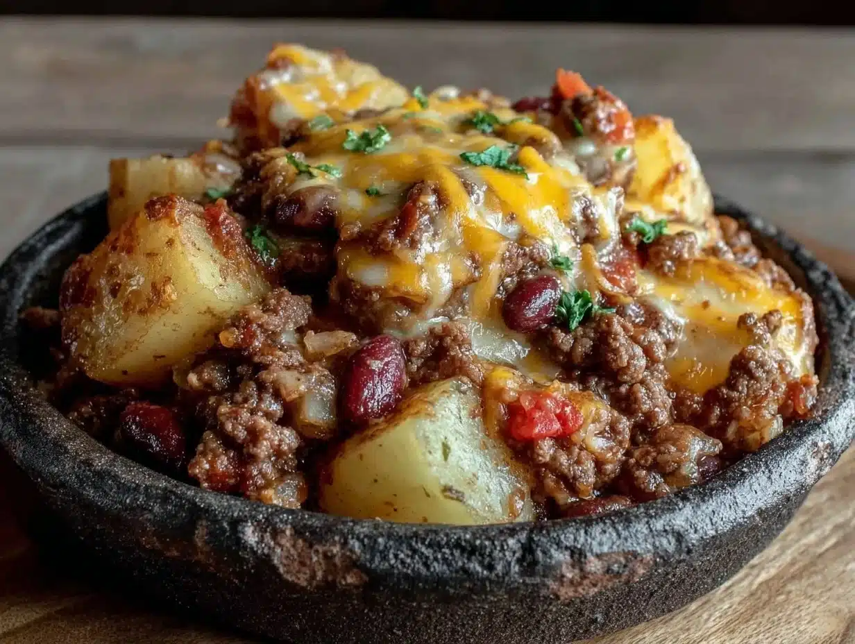Slow Cooker Cowboy Casserole with Cheddar, Red Potatoes, and Smoked Paprika