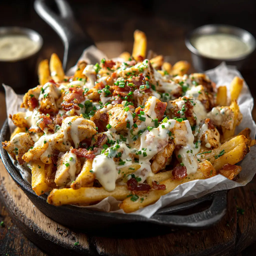 Chicken Bacon Ranch Fries with Cheddar and Monterey Jack