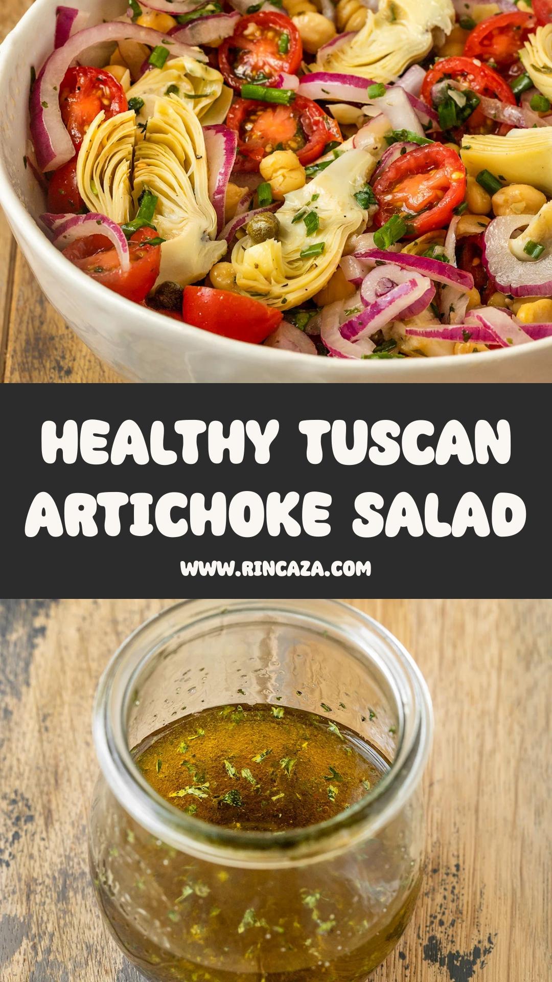 Tuscan Artichoke Tomato Salad With Chickpeas and Simple Vinaigrette — pin 1