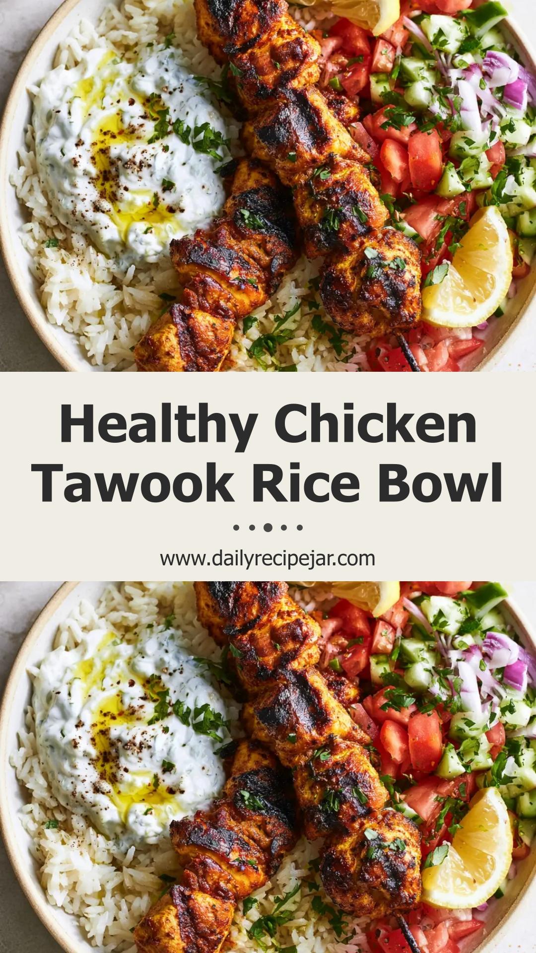 Mediterranean Rice Bowl with Chicken Tawook and Tahini Sauce — pin 1
