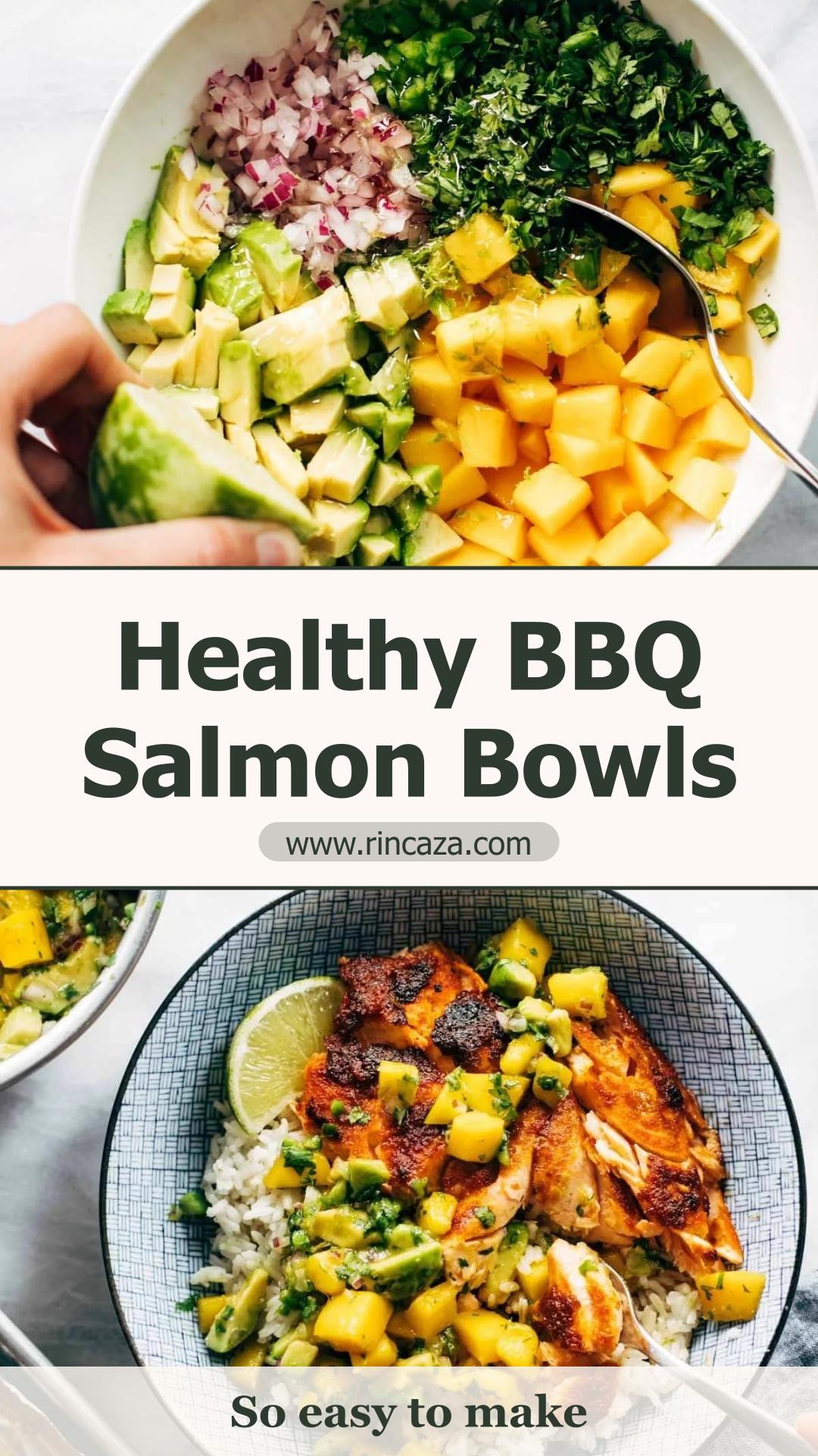 BBQ Salmon Bowls with Mango Avocado Salsa and Smoky-Sweet Spice Rub — pin 1