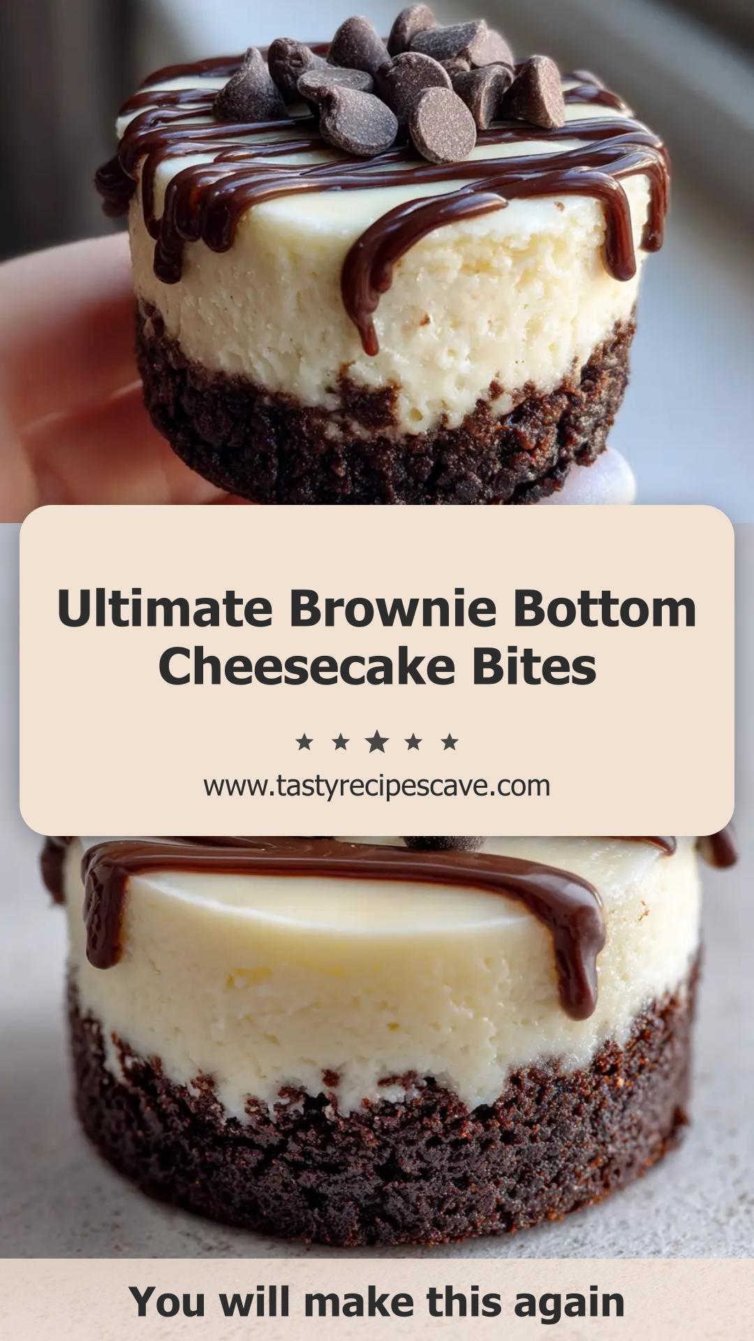 Brownie Bottom Cheesecake Bites with Dark Chocolate Ganache — pin 1