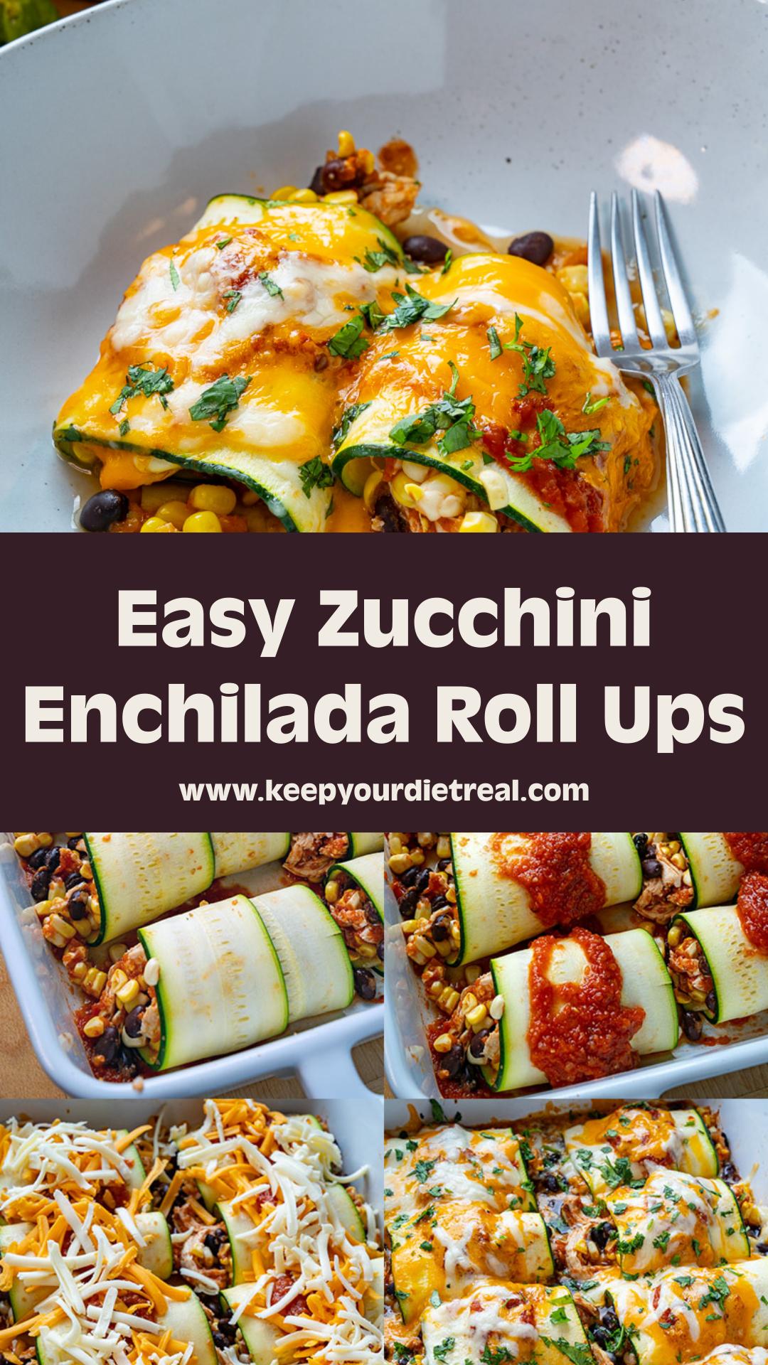 Zucchini Enchilada Roll Ups with Cheesy Chicken and Black Bean Filling — pin 1