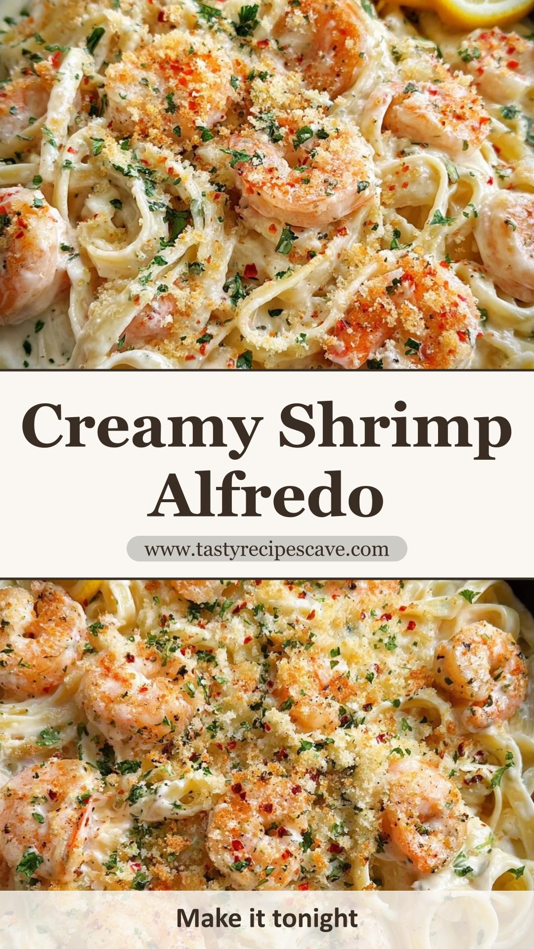 Shrimp Alfredo with Garlic Parmesan Asiago Sauce and Toasted Panko — pin 3