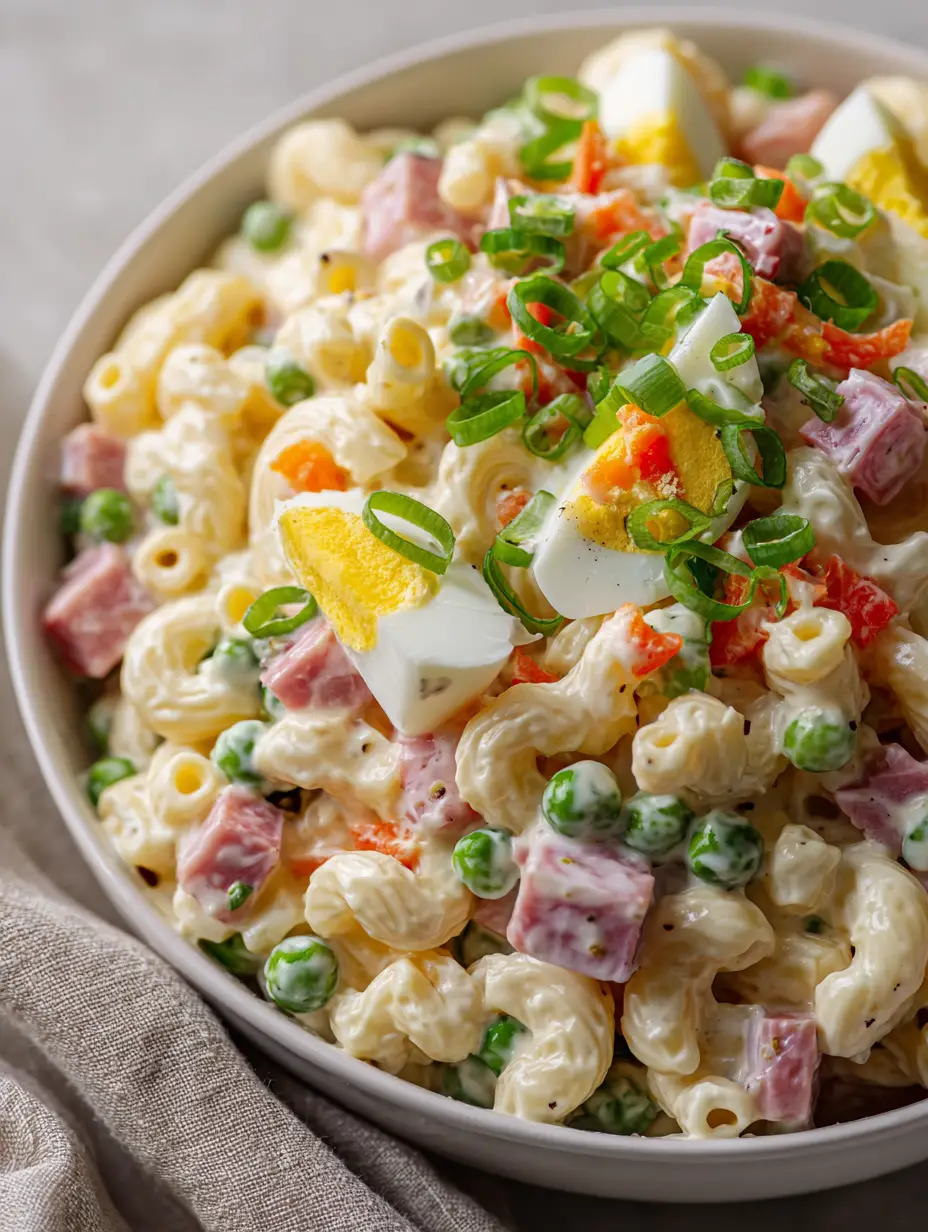 Dolly Parton Macaroni Salad with Ham and Peas