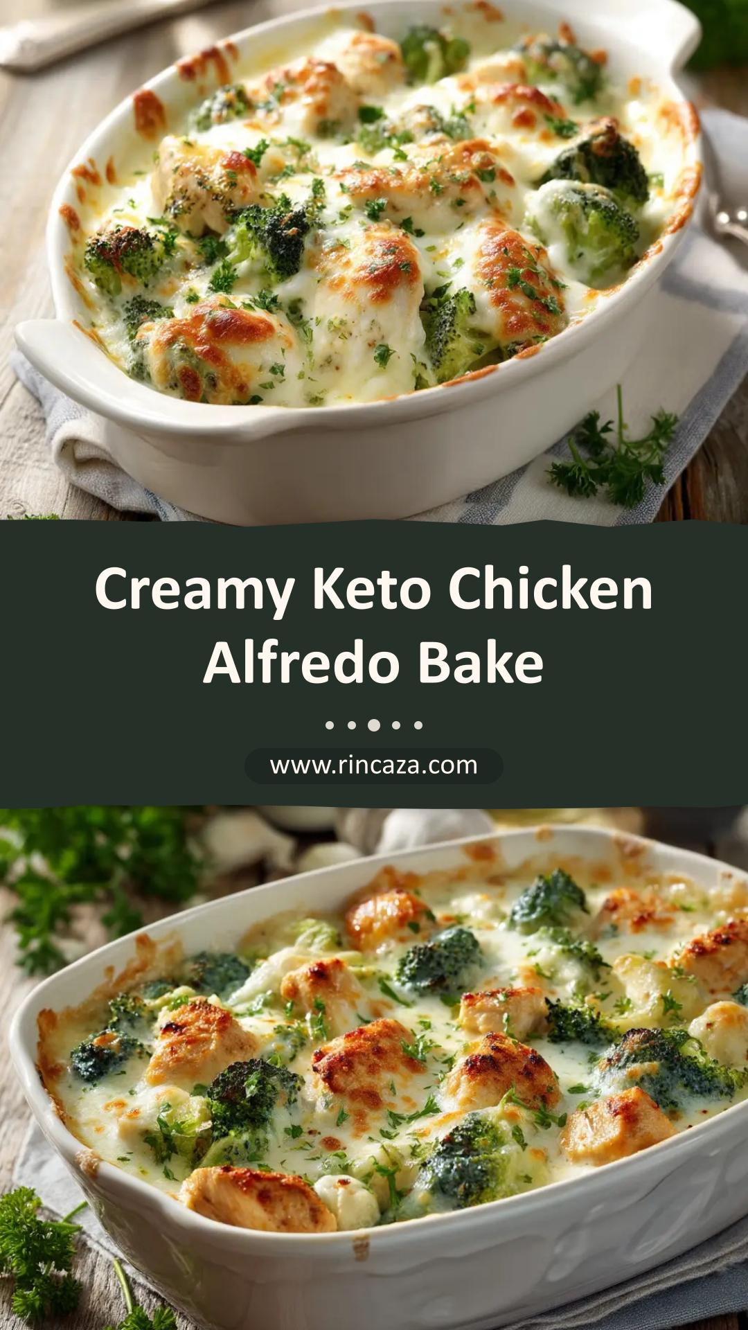 Keto Chicken Alfredo Broccoli Bake with Homemade Alfredo Sauce — pin 2