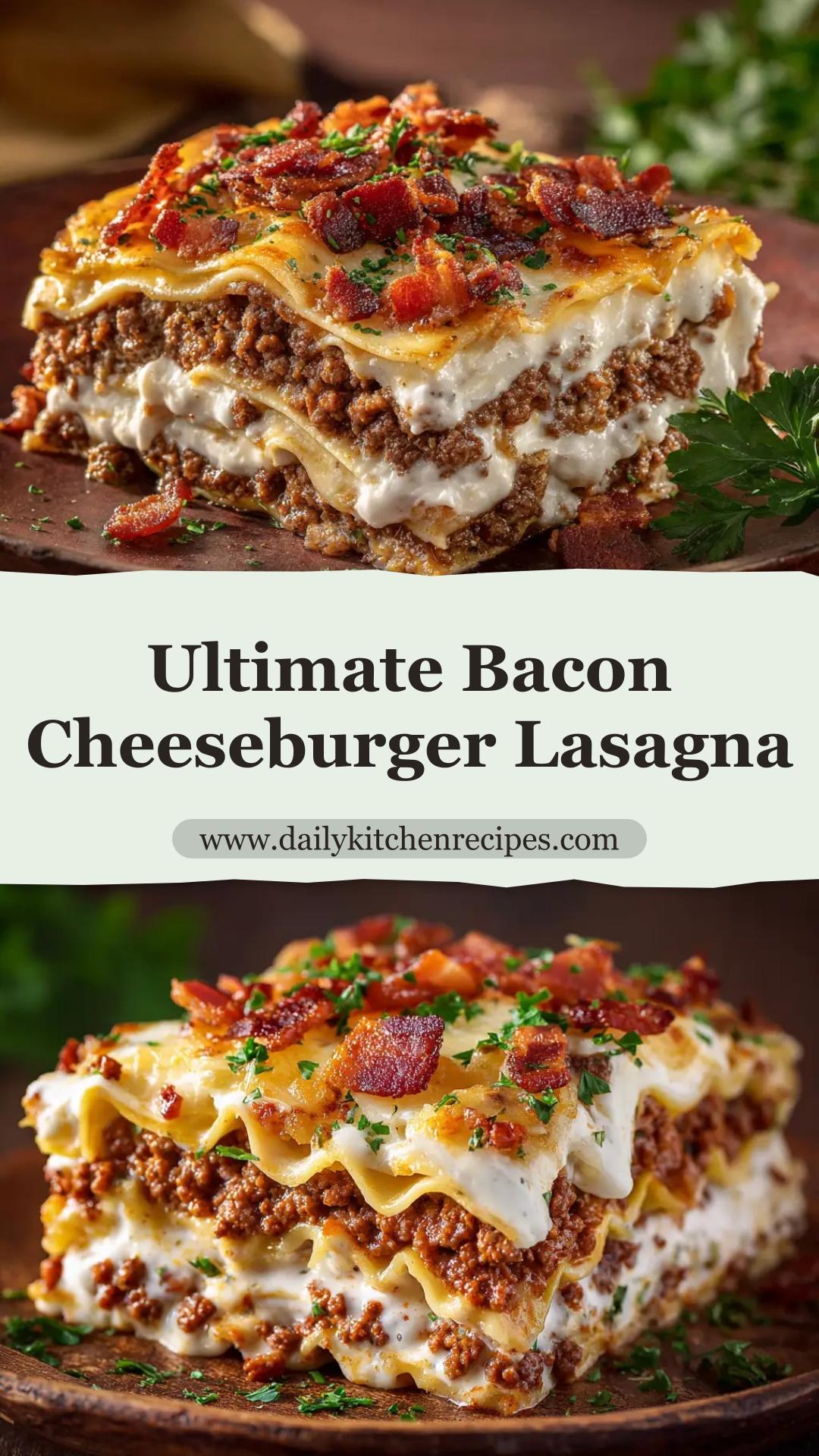 Bacon Cheeseburger Lasagna with Cheddar and Bacon — pin 1