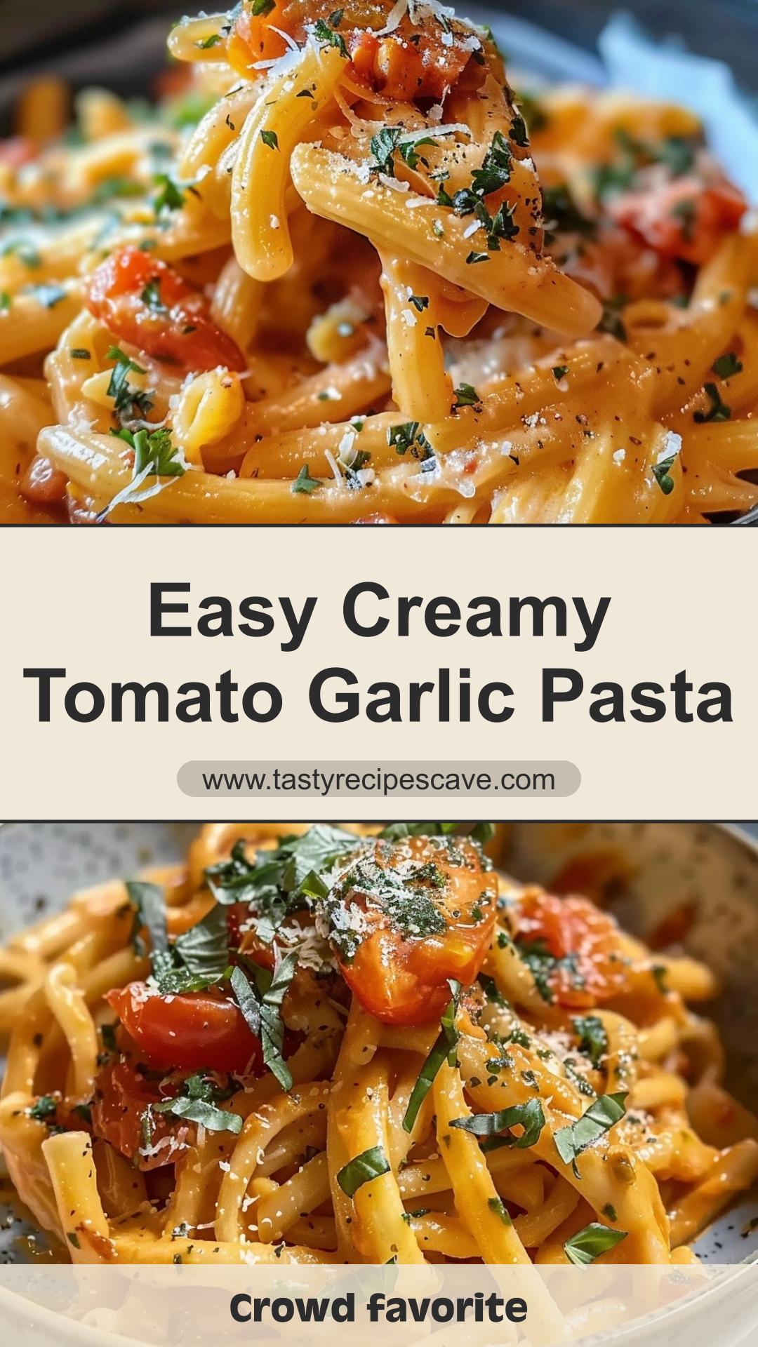 Creamy Tomato Garlic Pasta with Parmesan and Fresh Basil — pin 1