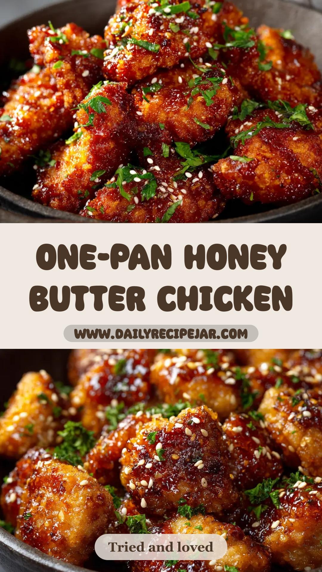 Crispy Honey Butter Chicken Skillet with Sesame and Parsley — pin 2