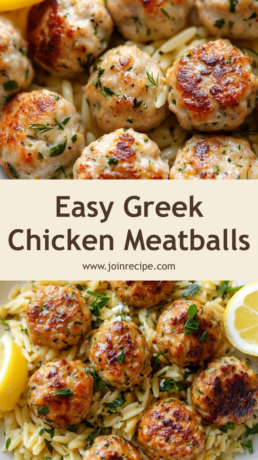 Greek Chicken Meatballs with Bright Lemon Orzo — pin 2