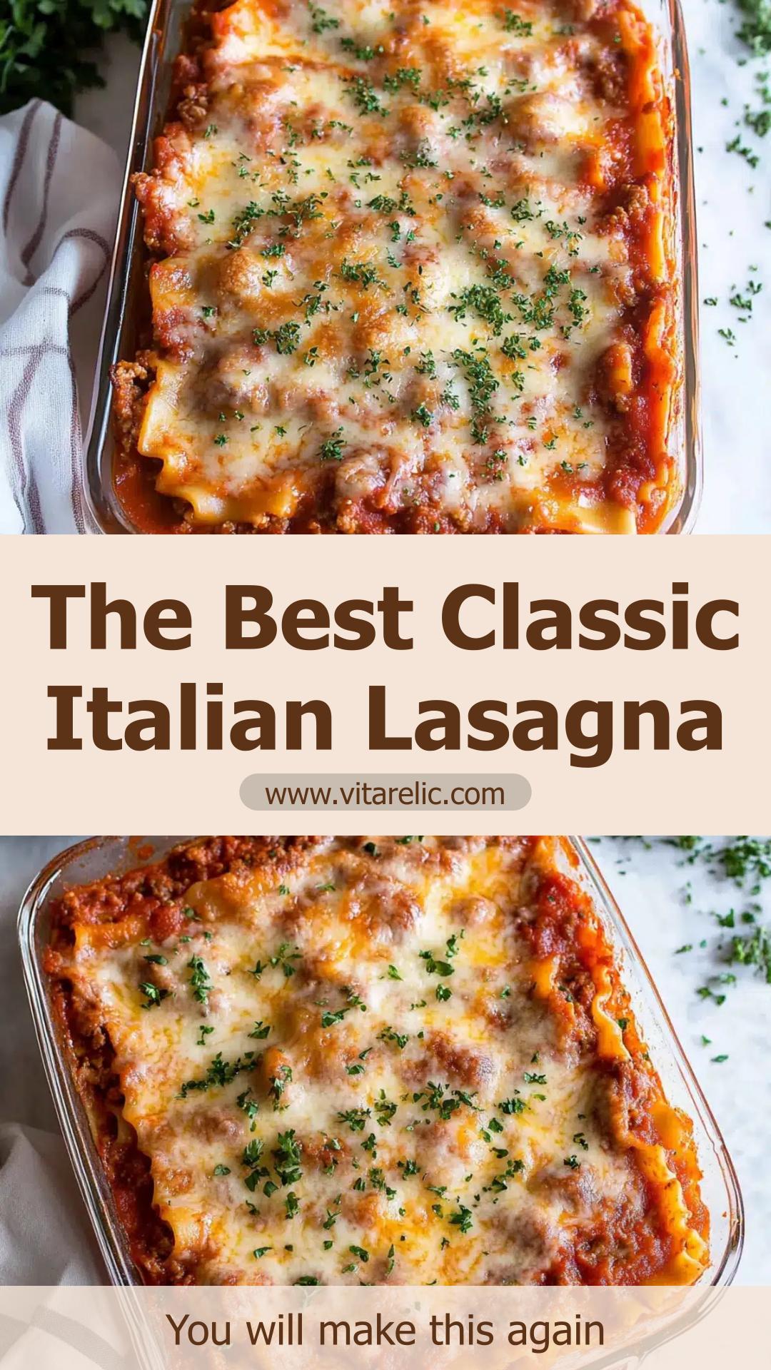 Classic Italian Lasagna with Creamy Ricotta and Golden Cheese — pin 1