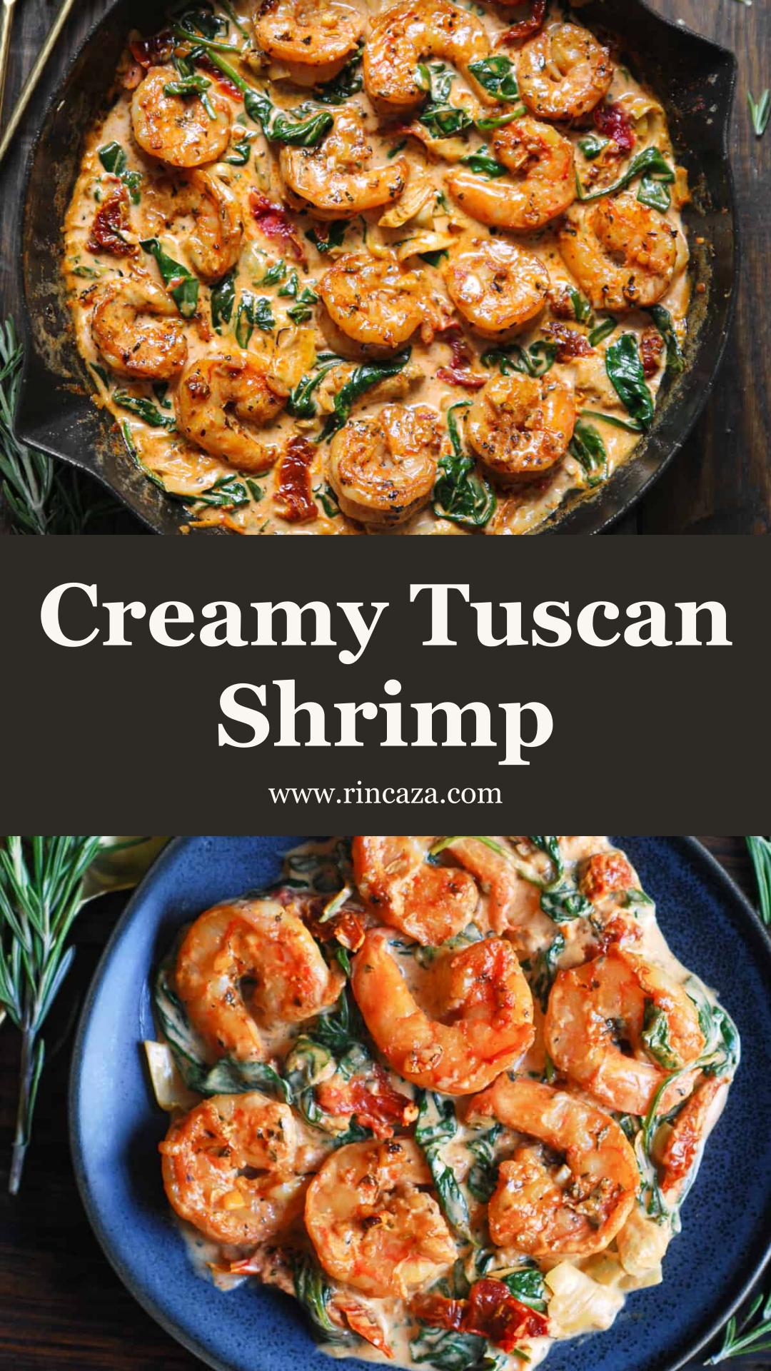 Tuscan Shrimp with Garlic Cream Sauce, Spinach, and Artichokes — pin 4