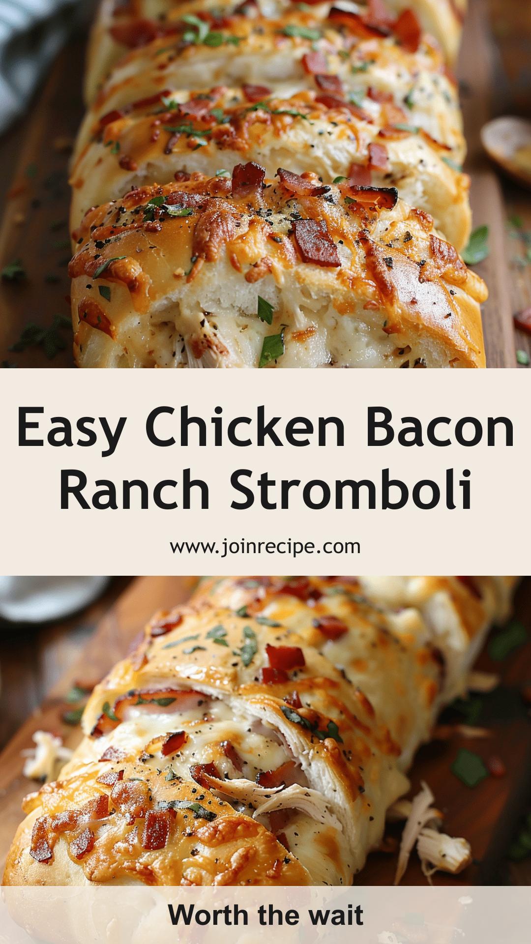 Chicken Bacon Ranch Stromboli with Crispy Thin Crust and Mozzarella — pin 1