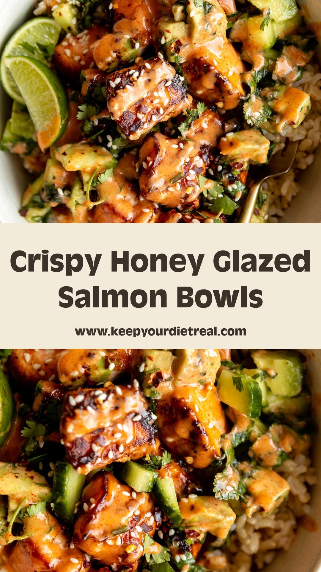 Honey Glazed Salmon Bowls with Crisp Salmon and Paprika Mayo — pin 3