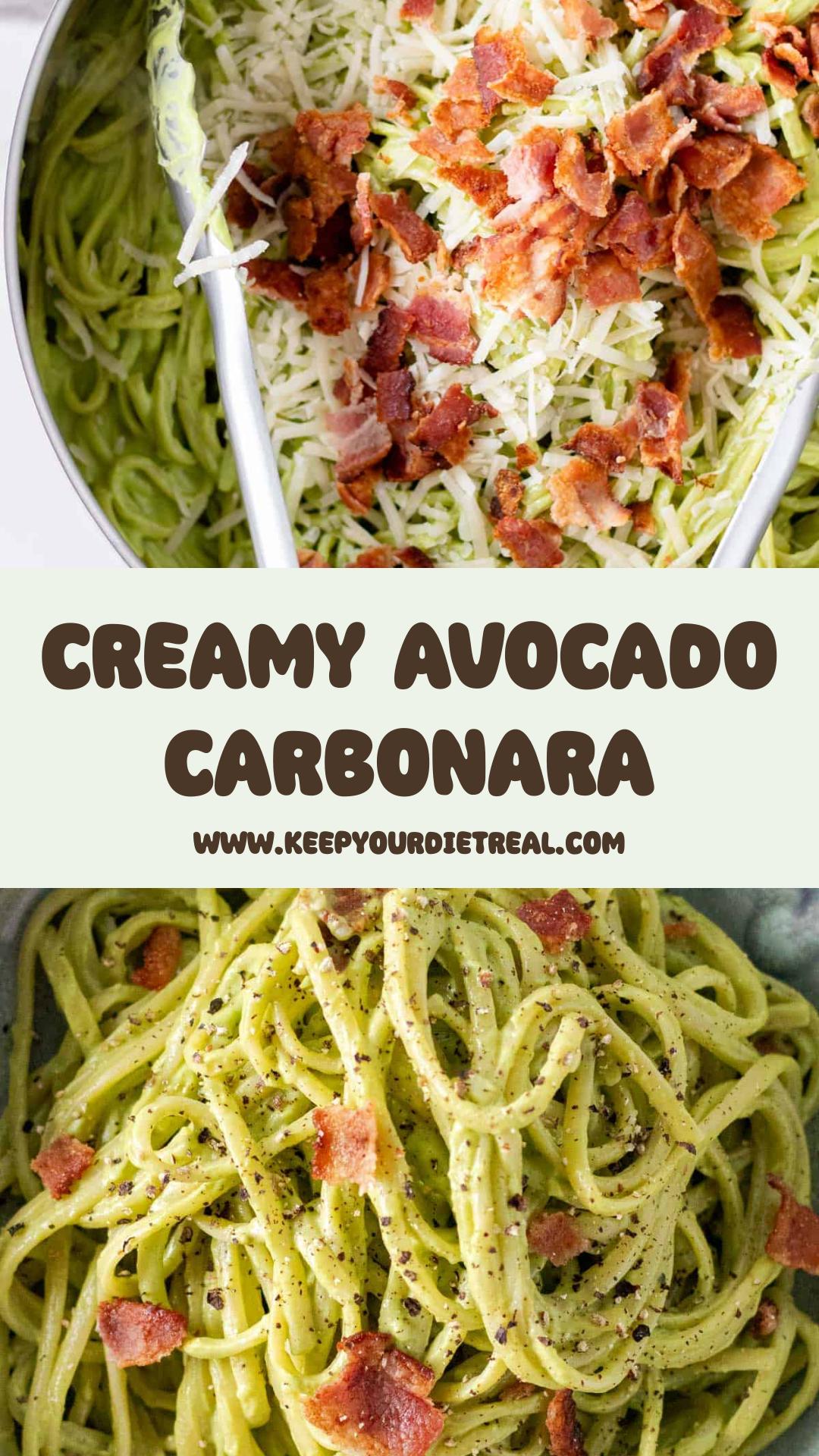 Avocado Carbonara with Creamy Kale Sauce, Bacon, and Parmesan — pin 2