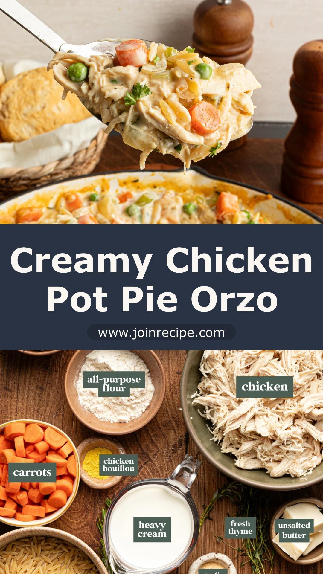 Chicken Pot Pie Orzo: Creamy One-Pot Dinner with Vegetables — pin 1
