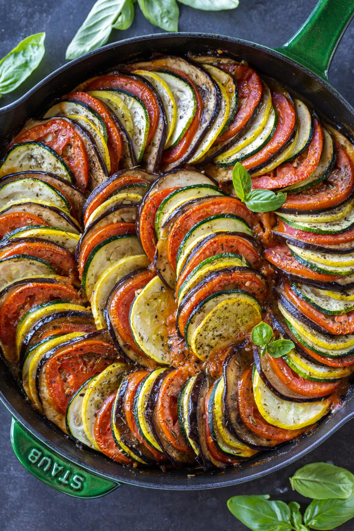 Baked Ratatouille with Garlicky Tomato Sauce and Tender Summer Vegetables