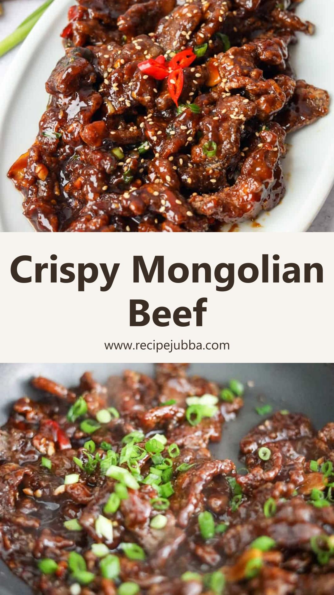 Mongolian Beef with Crispy Cornstarch Coating and Sticky Hoisin Sauce — pin 1
