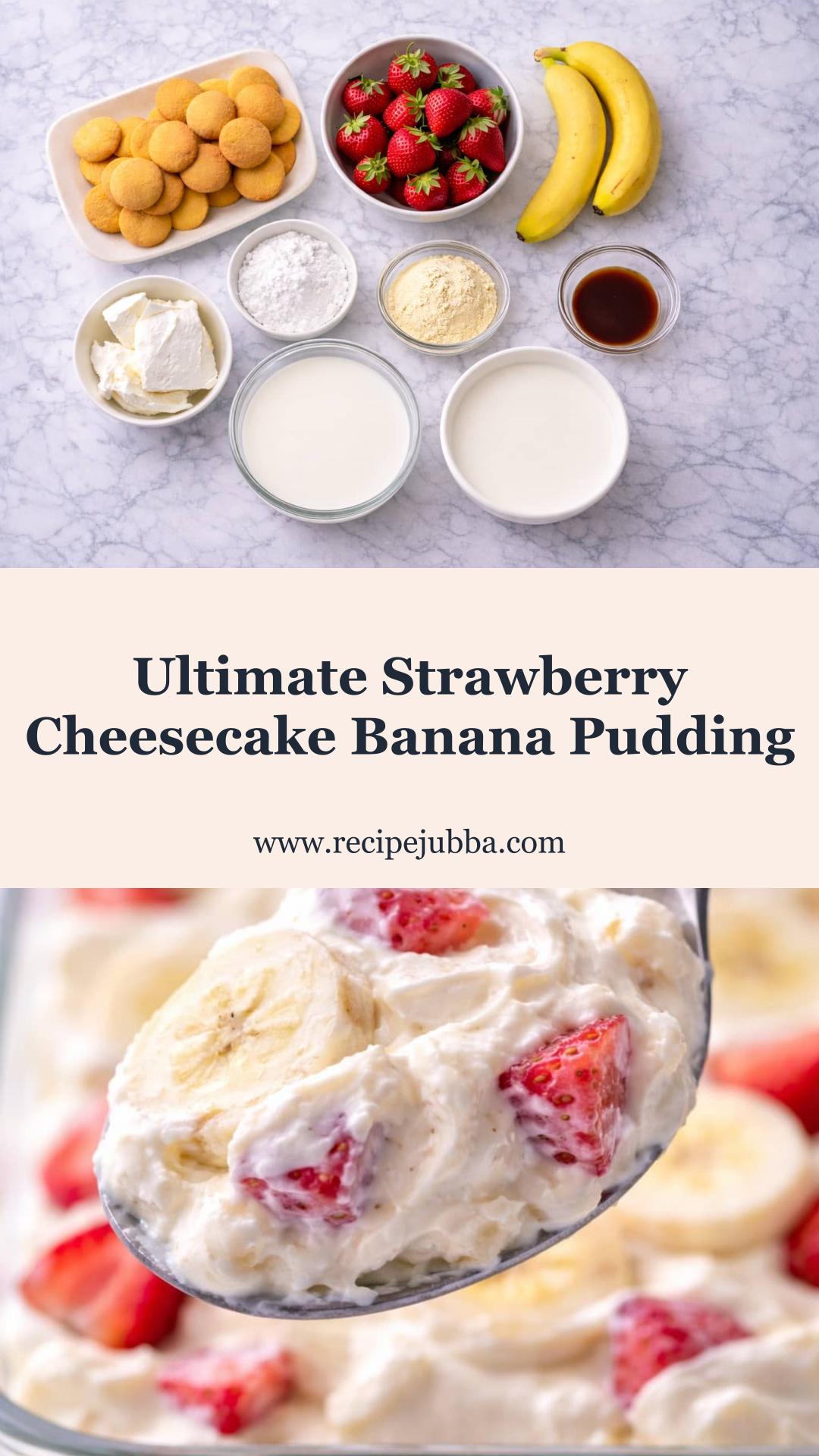 Strawberry Cheesecake Banana Pudding with Fresh Berries and Vanilla Wafers — pin 1