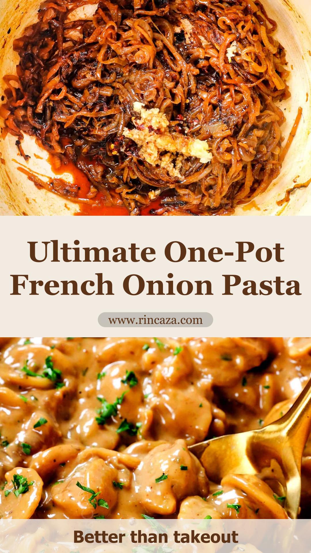 One-Pot French Onion Pasta with Caramelized Onions and Gruyere — pin 1