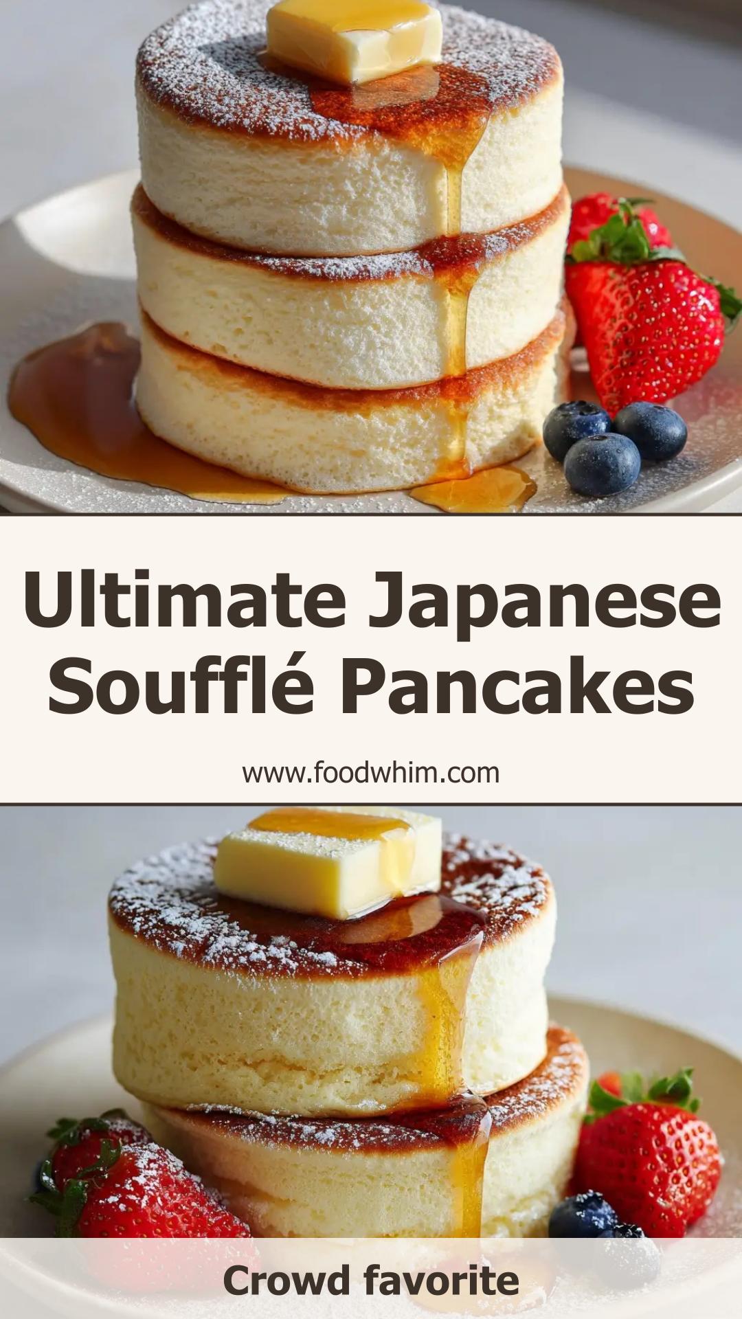 Japanese Soufflé Pancakes with Maple Syrup and Fresh Berries — pin 1
