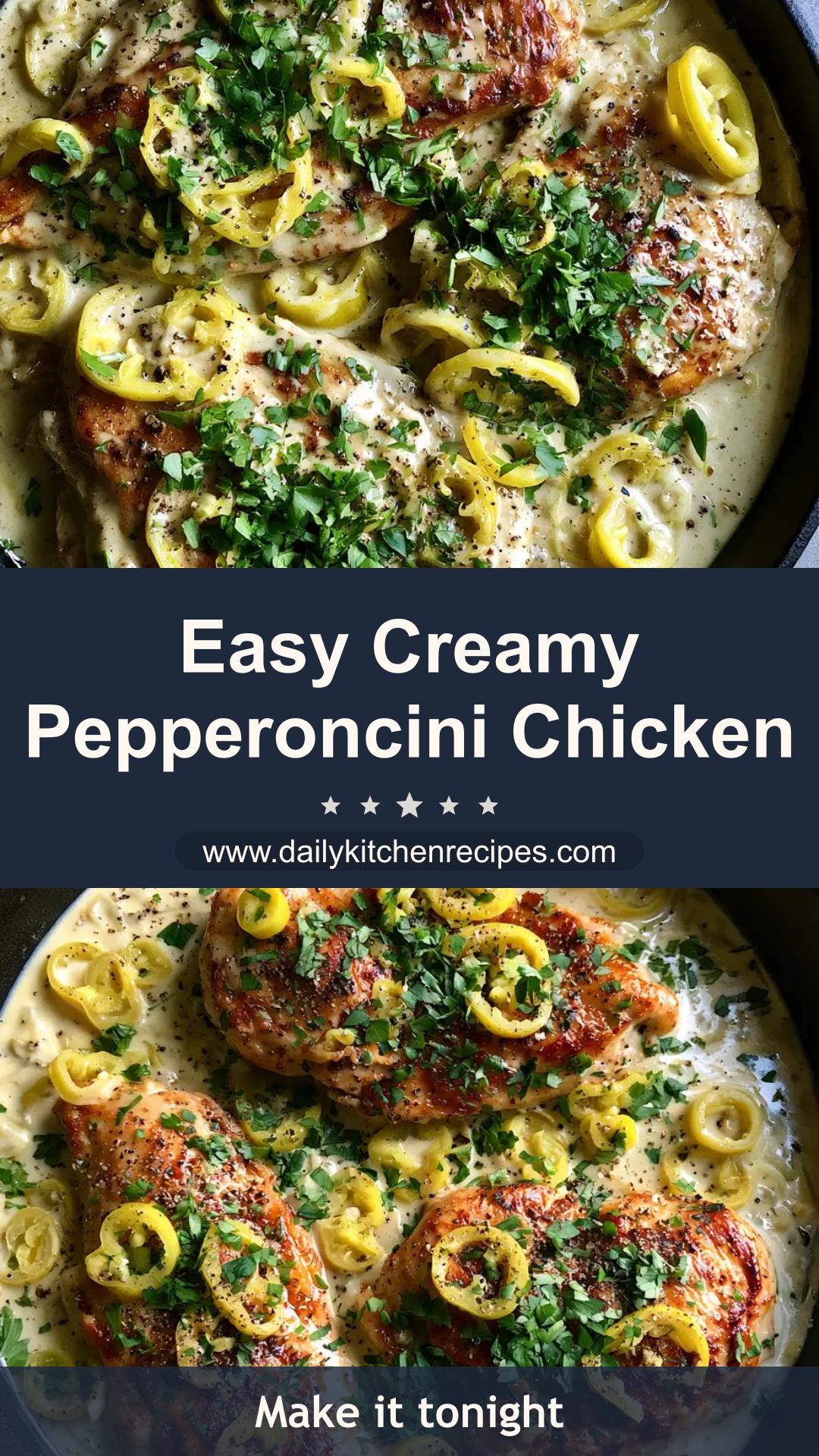Creamy Pepperoncini Chicken with Garlic and Pepperoncini Brine — pin 1