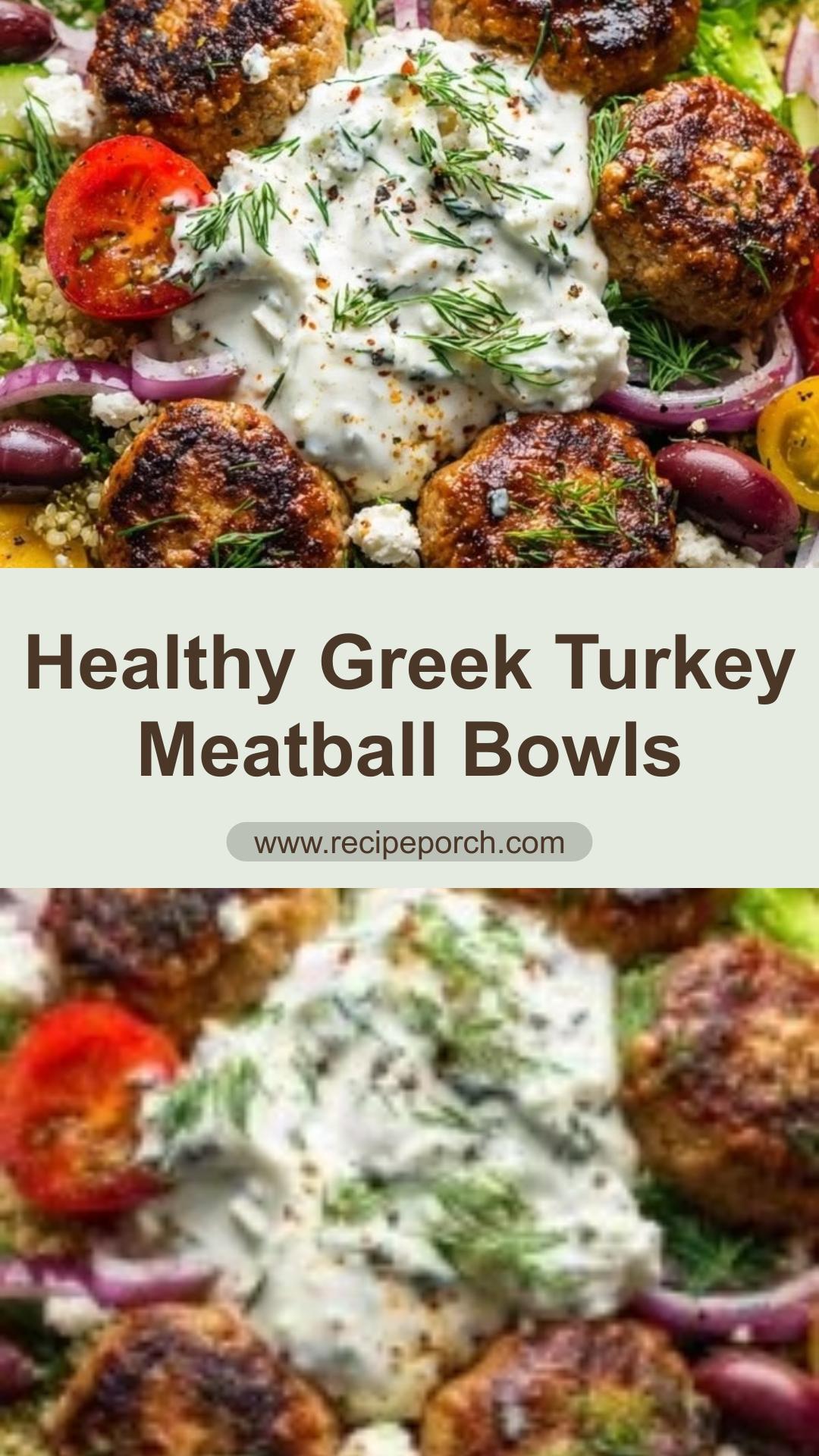 Greek Turkey Meatball Bowls with Fluffy Quinoa and Tzatziki — pin 1