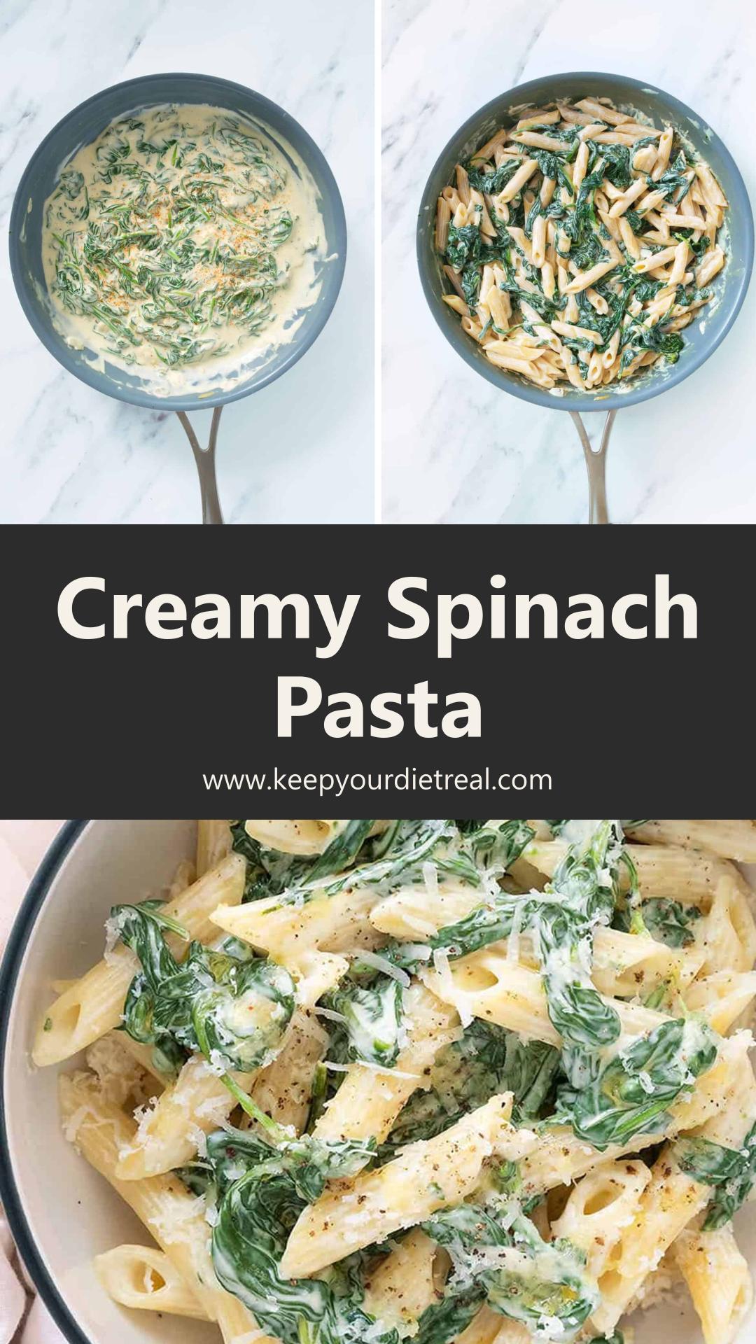 Pasta with Spinach Sauce: Creamy Garlic Parmesan Weeknight Dinner — pin 1