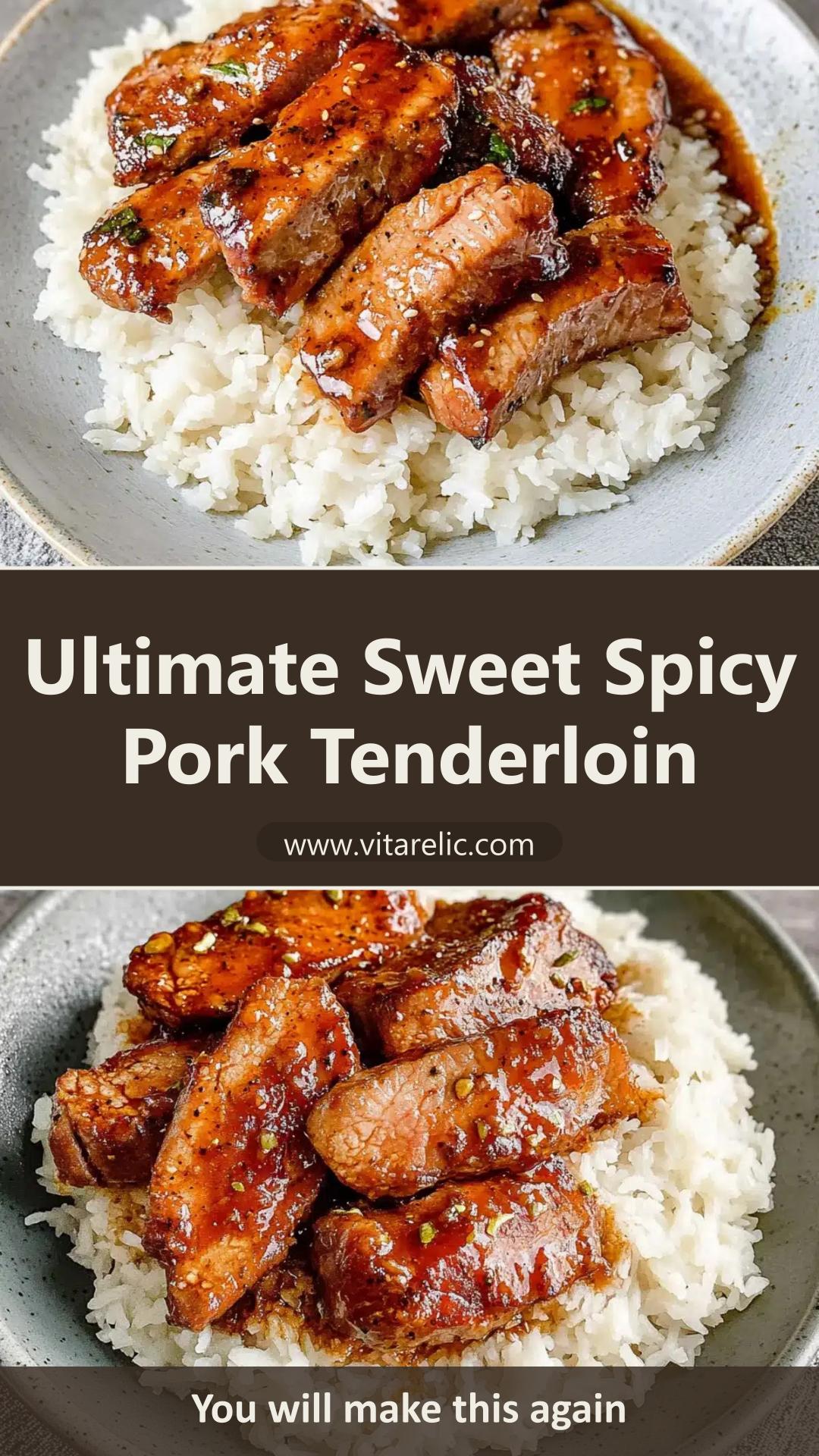 Sweet Spicy Pork Tenderloin with Golden BBQ Sriracha Glaze — pin 1
