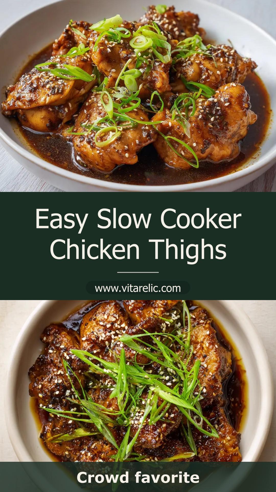 Slow Cooker Chicken Thighs with Glossy Dark Amber Glaze — pin 2