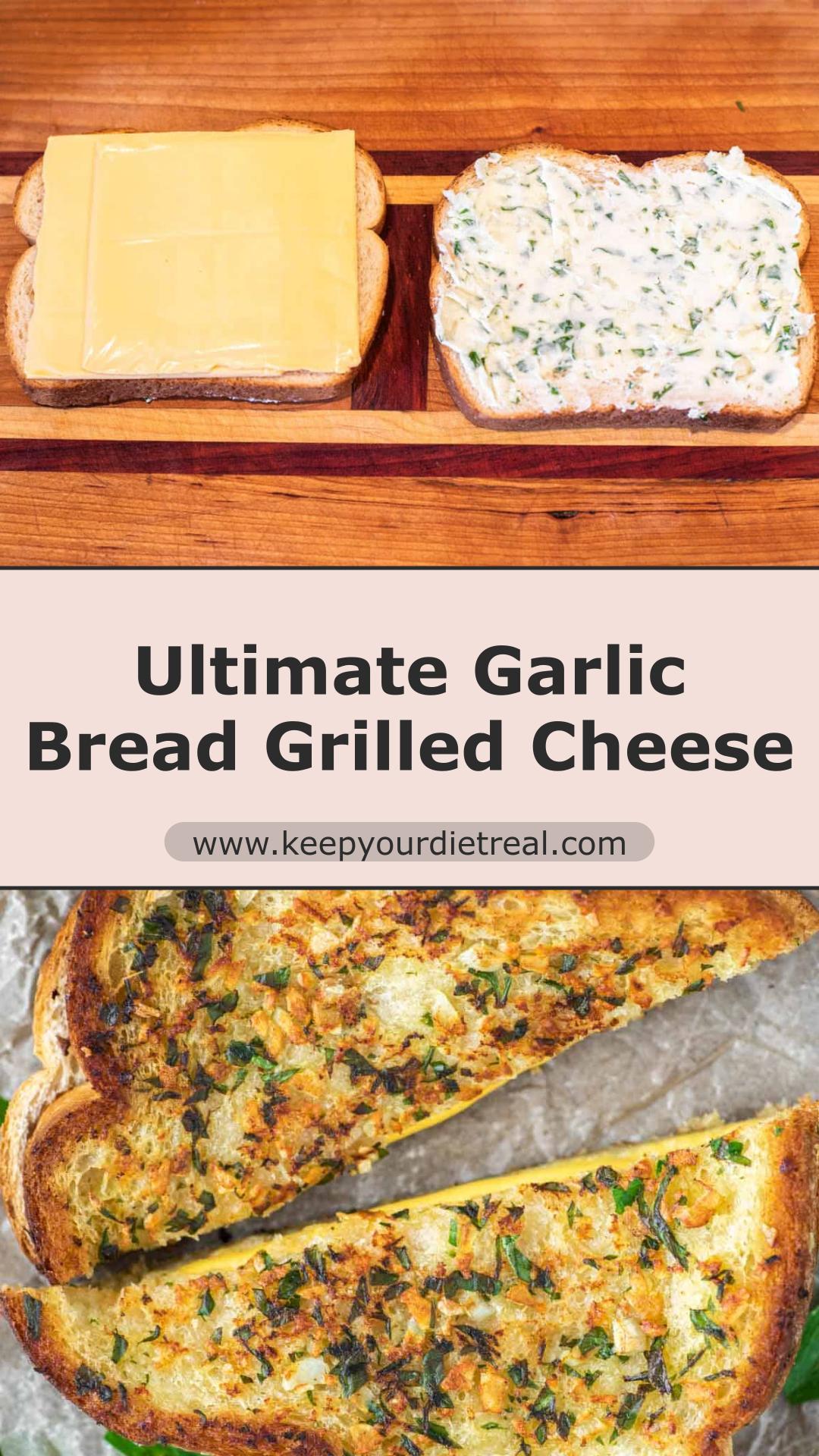 Garlic Bread Grilled Cheese with Crisp Pecorino Garlic Butter — pin 1