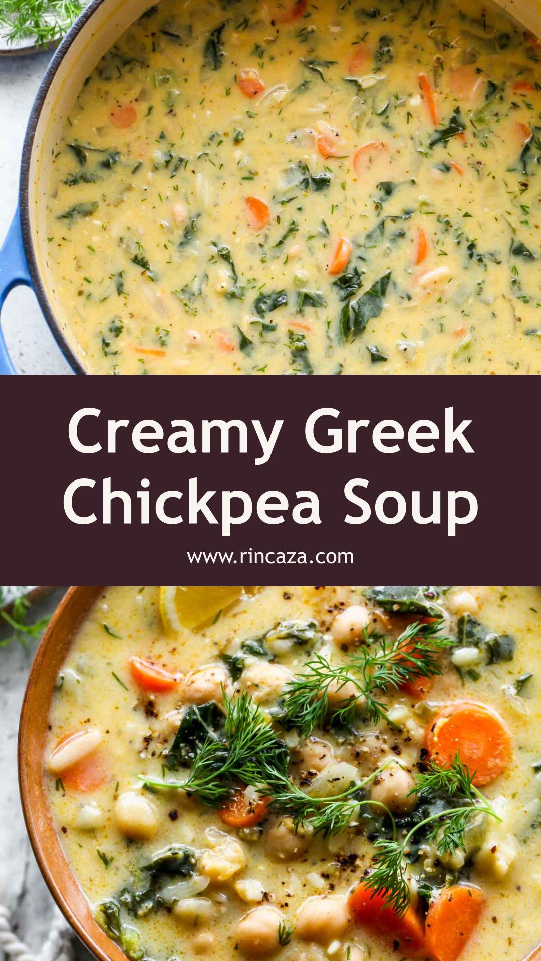Lemony Greek Chickpea Soup with Orzo and Silky Egg-Lemon Broth — pin 1