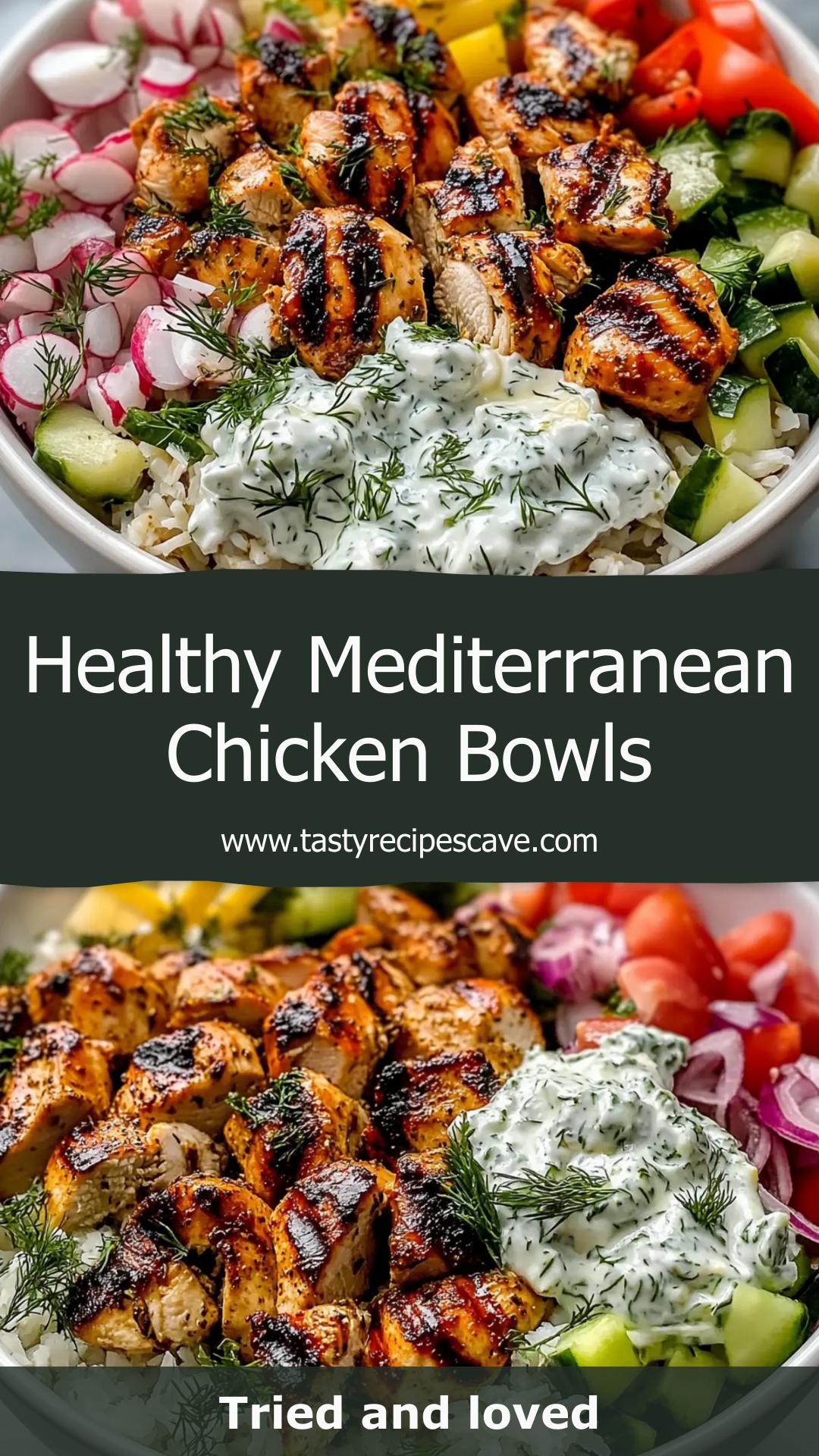Mediterranean Lemon-Dill Chicken Bowls with Tzatziki and Rice — pin 2