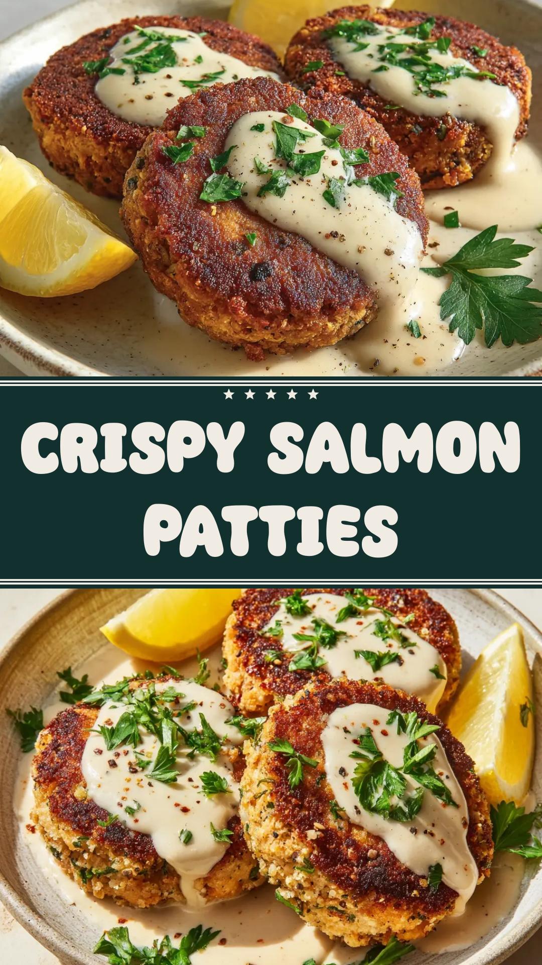 Salmon Patties with Creamy Lemon-Garlic Drizzle — pin 1