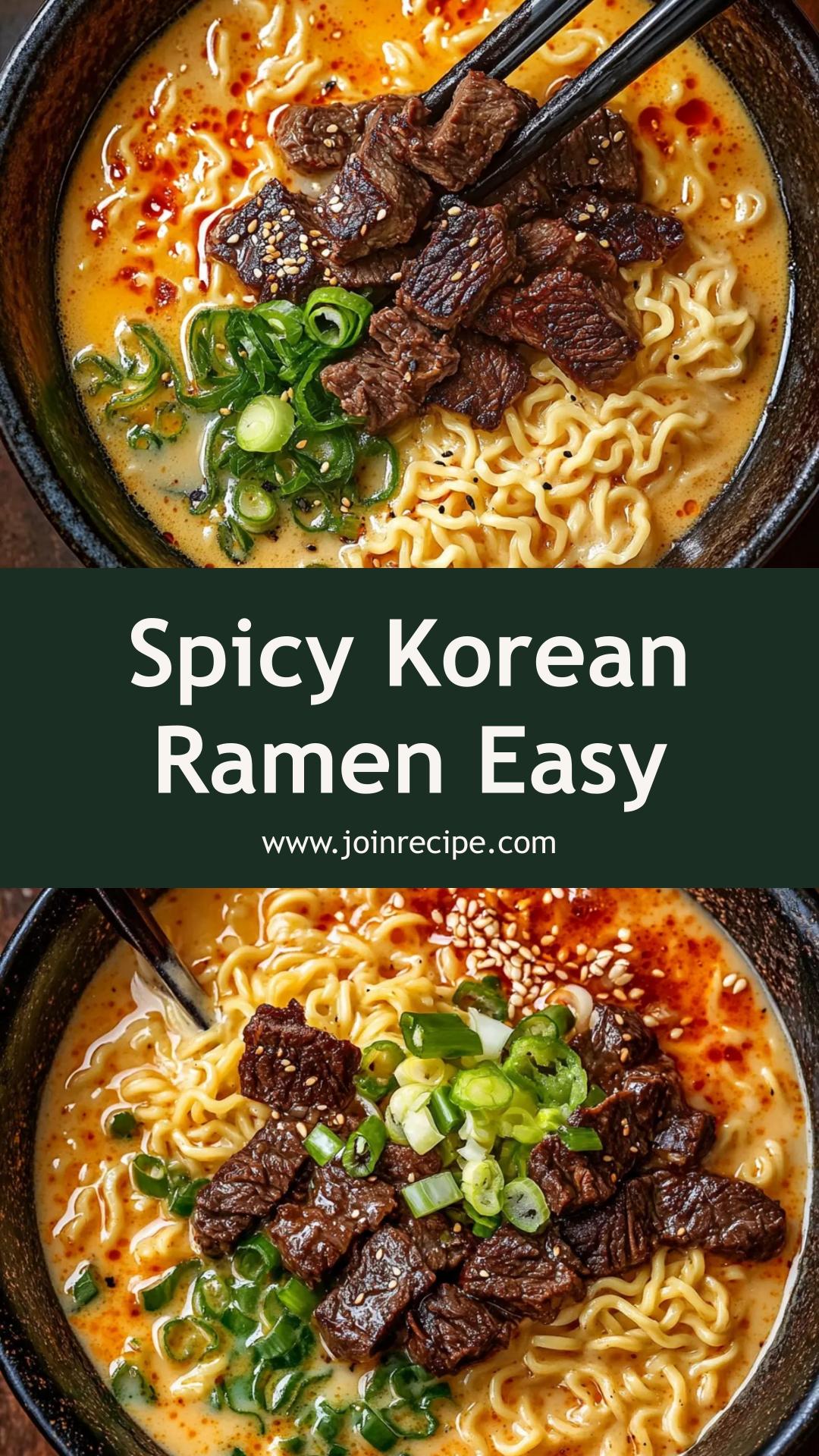 Spicy Korean Ramen with Grilled Beef and Creamy Sauce — pin 3