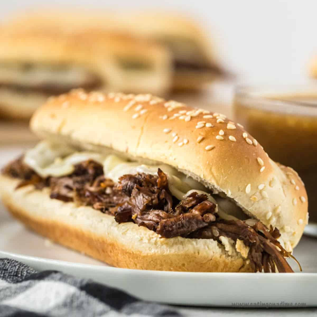 Crockpot French Dip Sandwiches with Tender Beef and Provolone