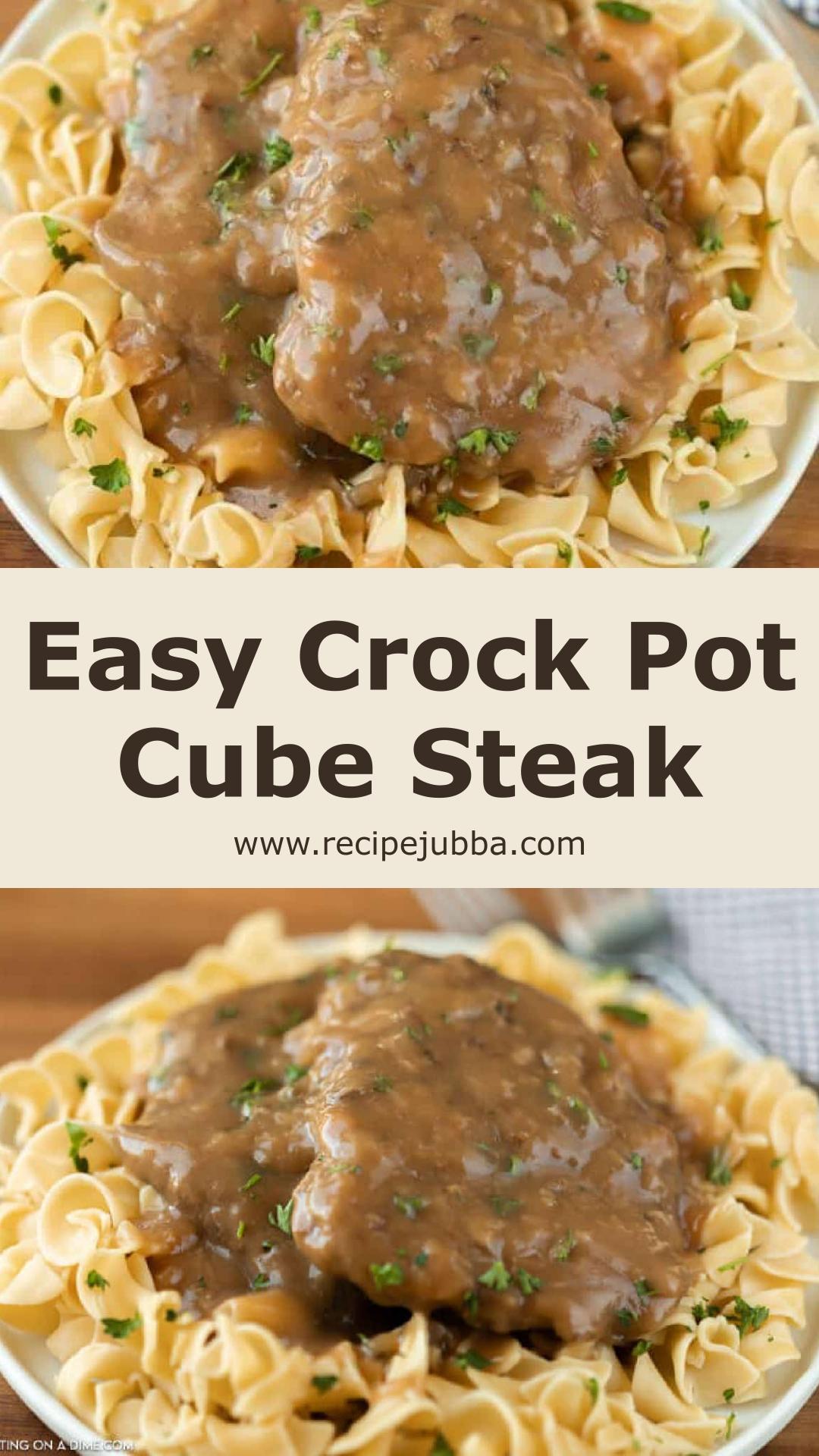 Crock Pot Cube Steak with Fork-Tender Beef and Mushroom Gravy — pin 1