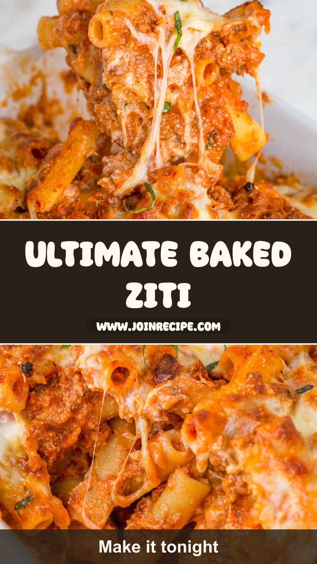 Baked Ziti with Saucy Beef, Ricotta, and Golden Cheese — pin 1