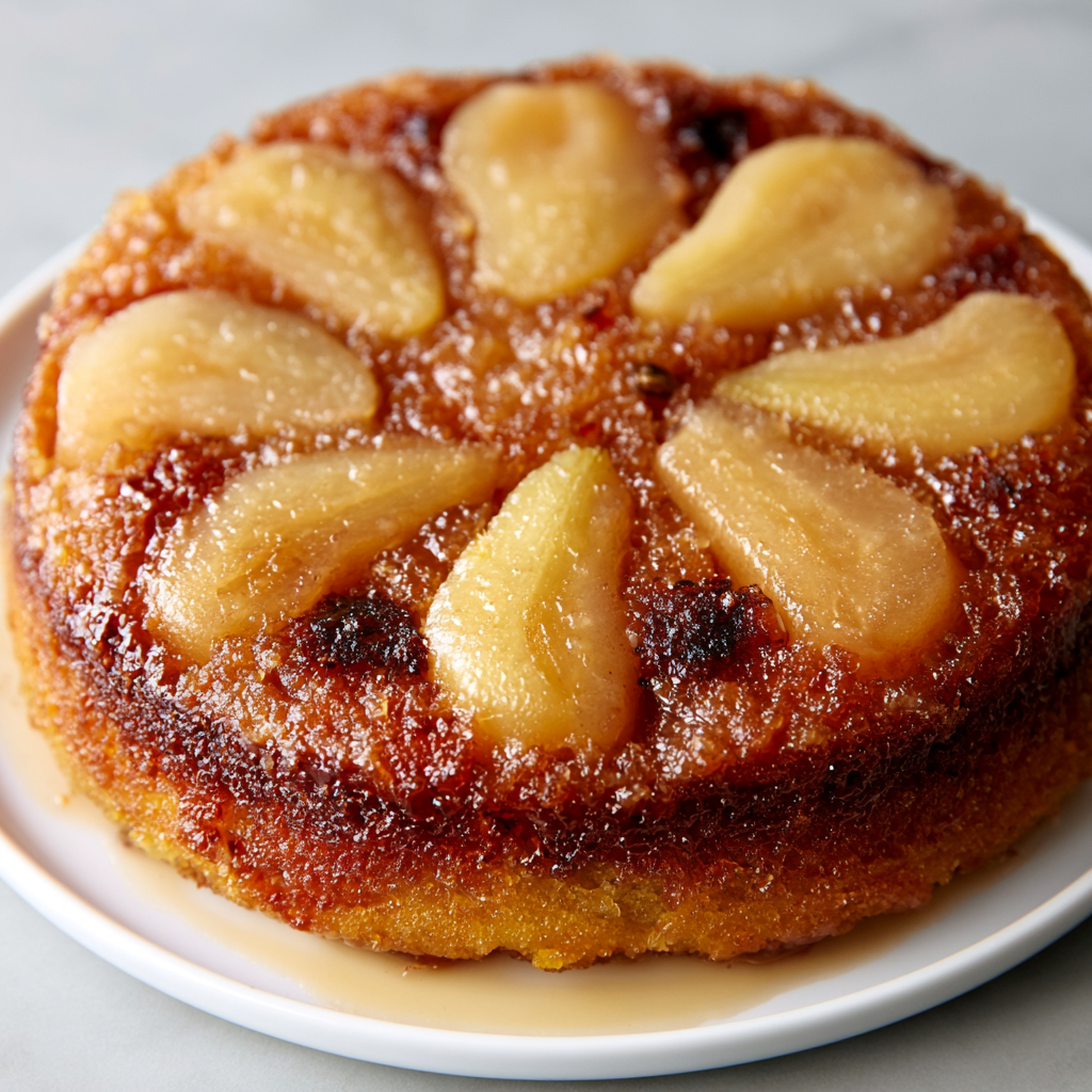 Spiced Pear Upside-Down Cake with Caramelized Pears and Warm Spices