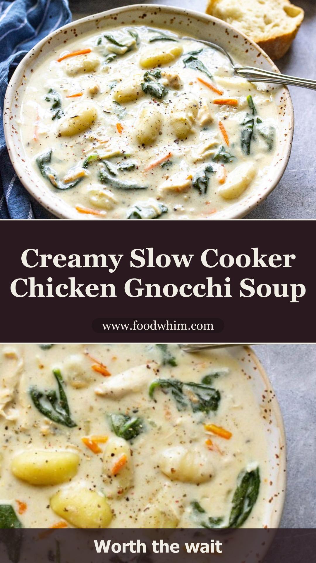 Slow Cooker Chicken Gnocchi Soup with Creamy Nutmeg Broth — pin 1