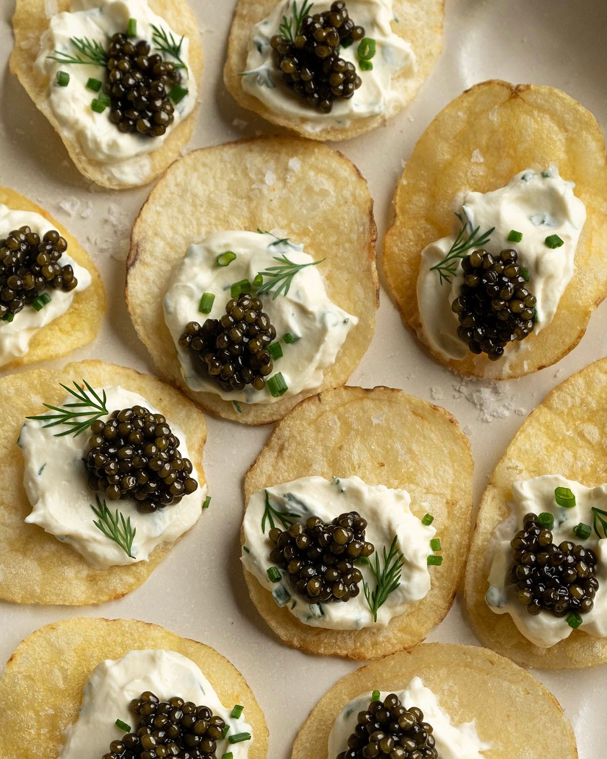 Caviar and Potato Chips with Herby Crème Fraîche
