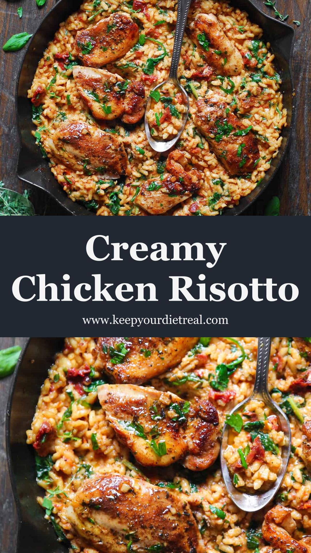 Chicken Risotto with Sun-Dried Tomatoes, Spinach, and Parmesan — pin 1