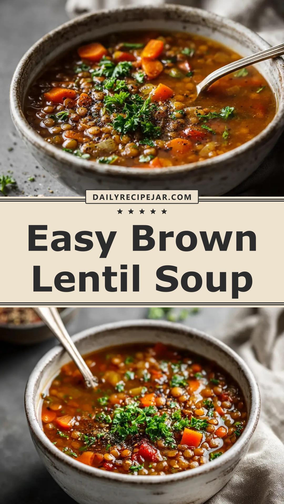 Lentil Soup Recipe with Brown Lentils and Diced Tomatoes — pin 1
