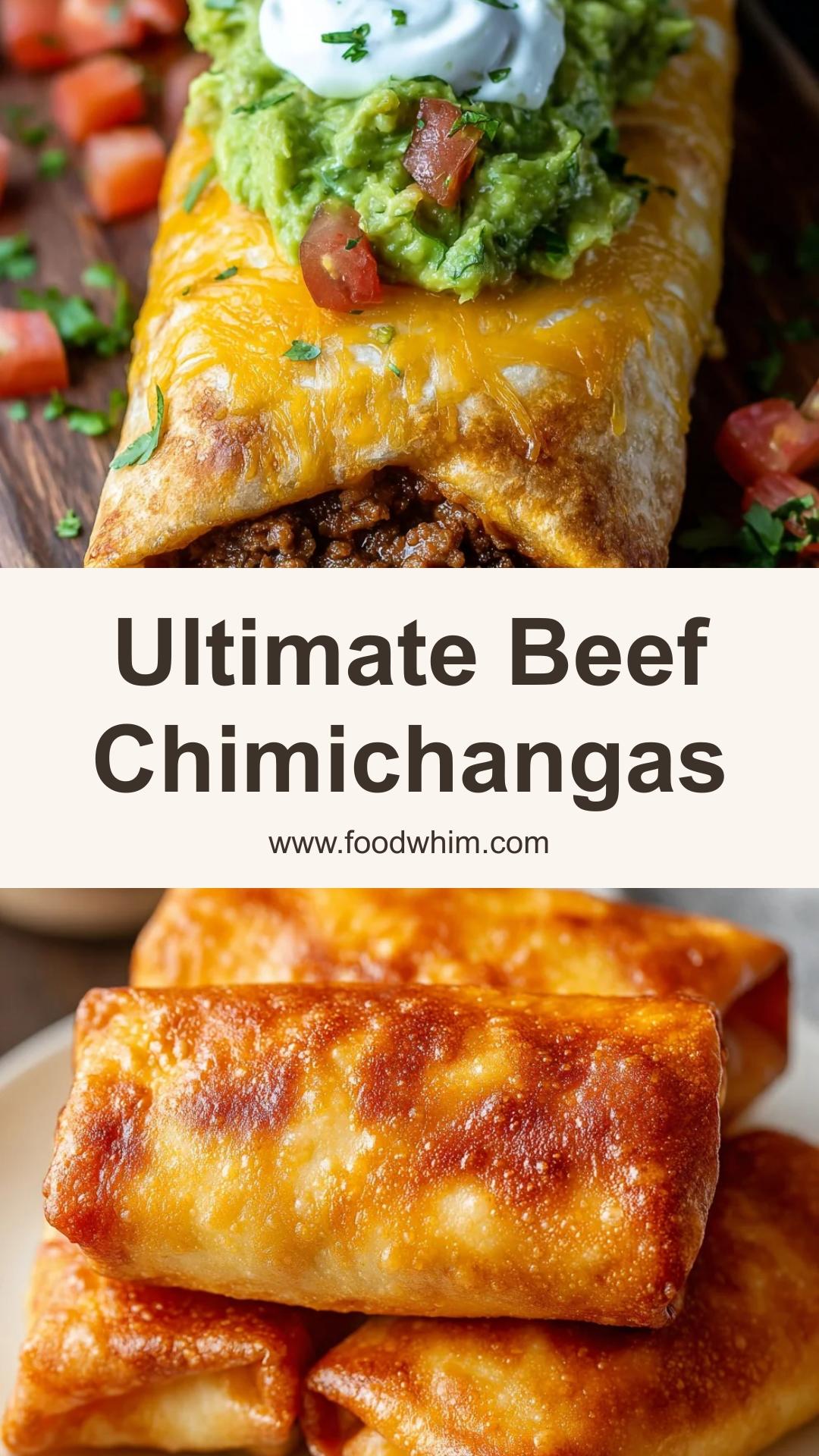 Loaded Cheesy Beef Chimichangas with Crispy Golden Tortillas — pin 1