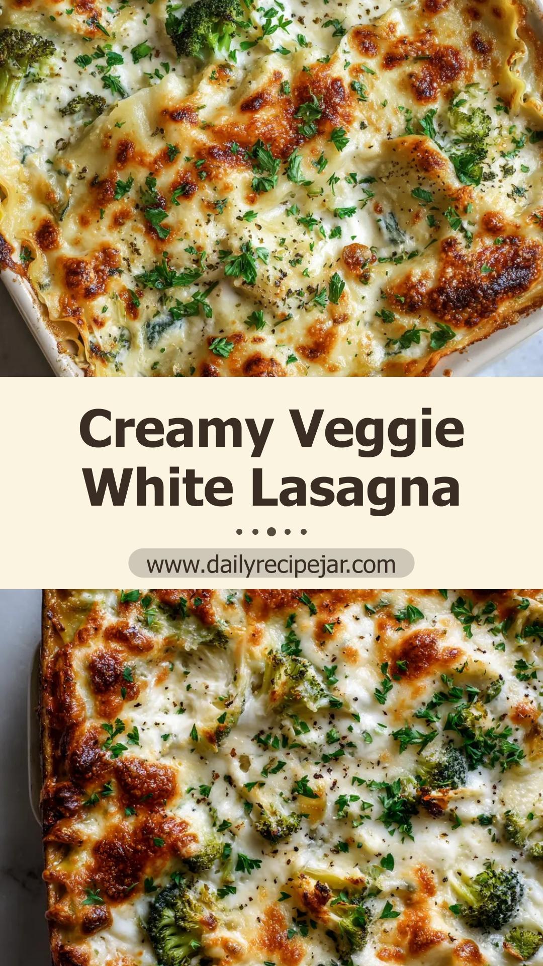 Loaded Veggie White Lasagna with Broccoli and Spinach — pin 1